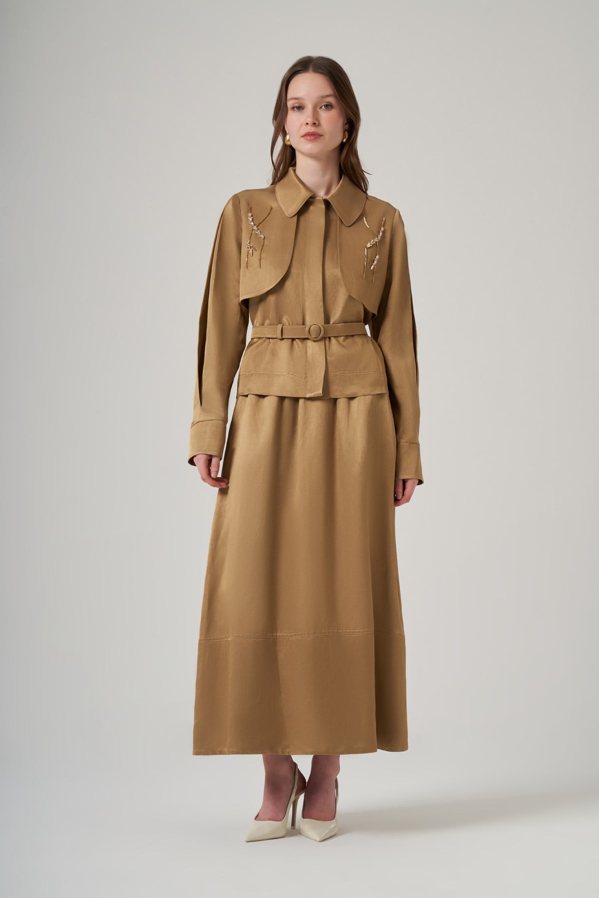 Nuss 1044 Paraşüt Taş İşlemeli Etekli Takım - Bal Köpüğü