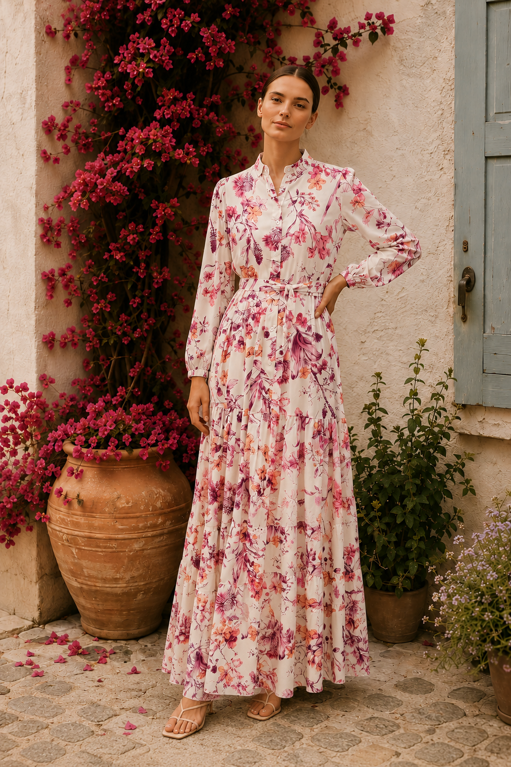 Desenli Elbise 12717 - Pembe