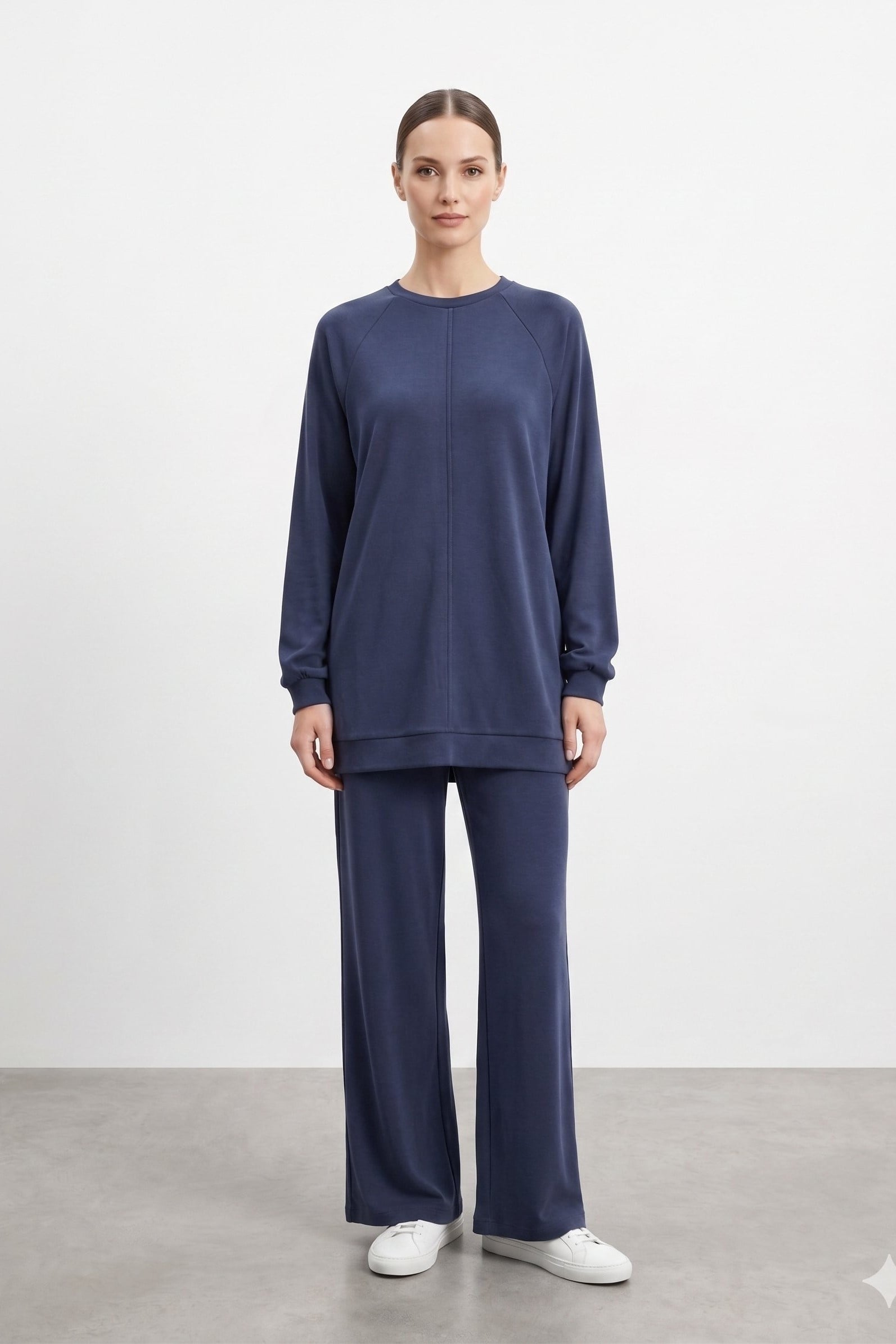 Ön Dikiş Biye Detaylı Pantolonlu Takım 14426 - F.Navy