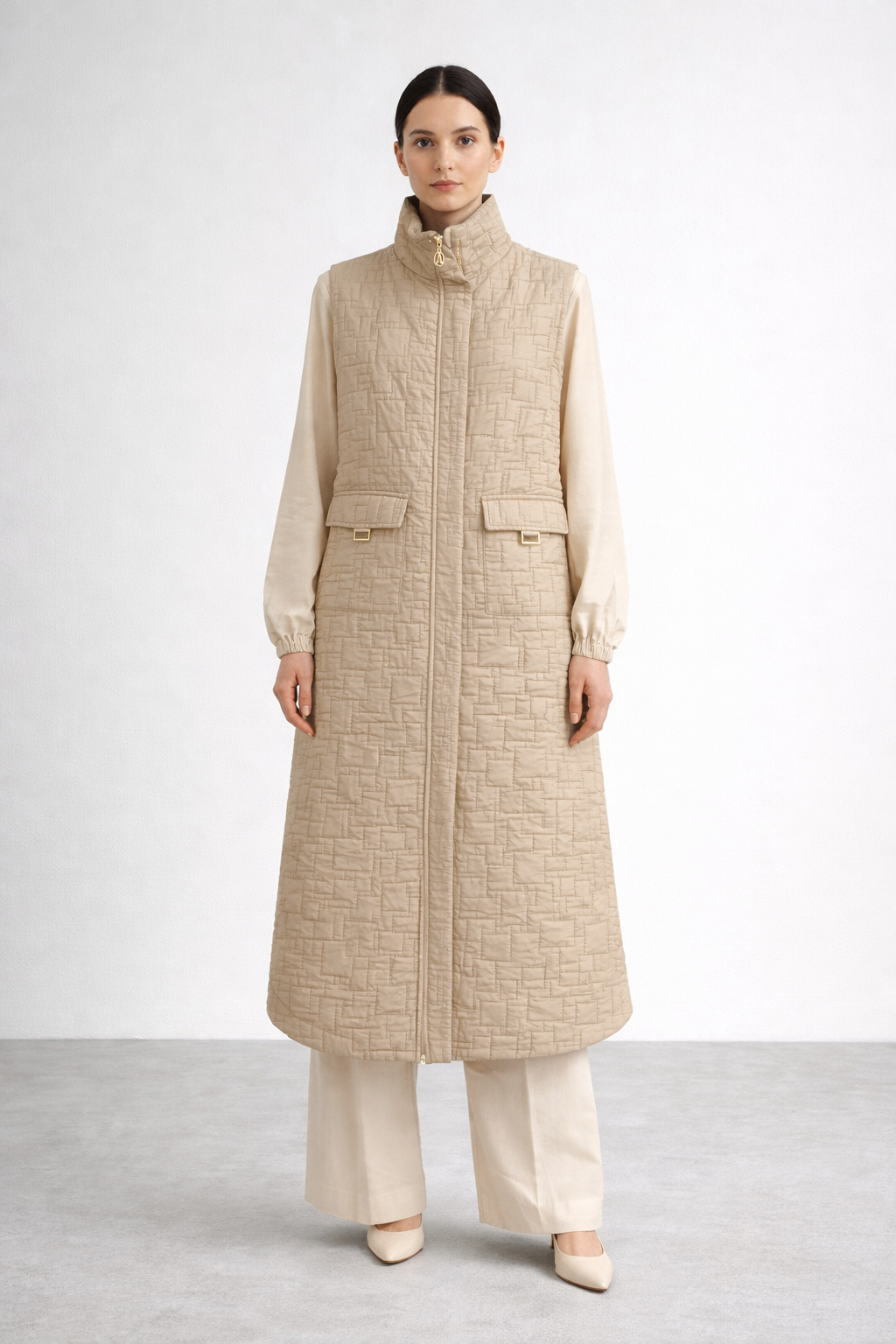 Armine Trend 26YT538 Kendinden Desenli Yelek - Bej