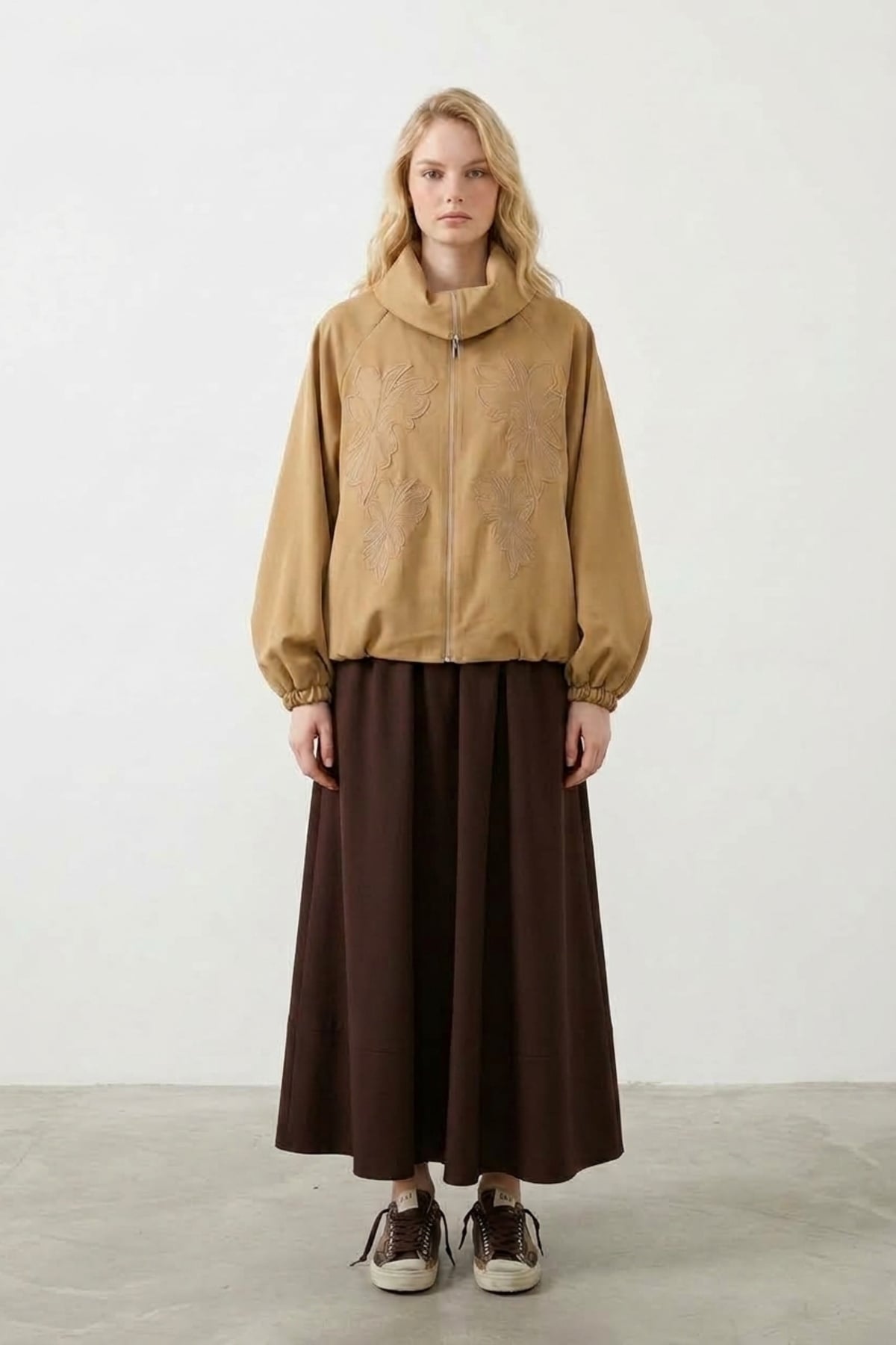 Çiçek Nakış Baskılı Kap 9316 Camel Kap JUPE STORE 