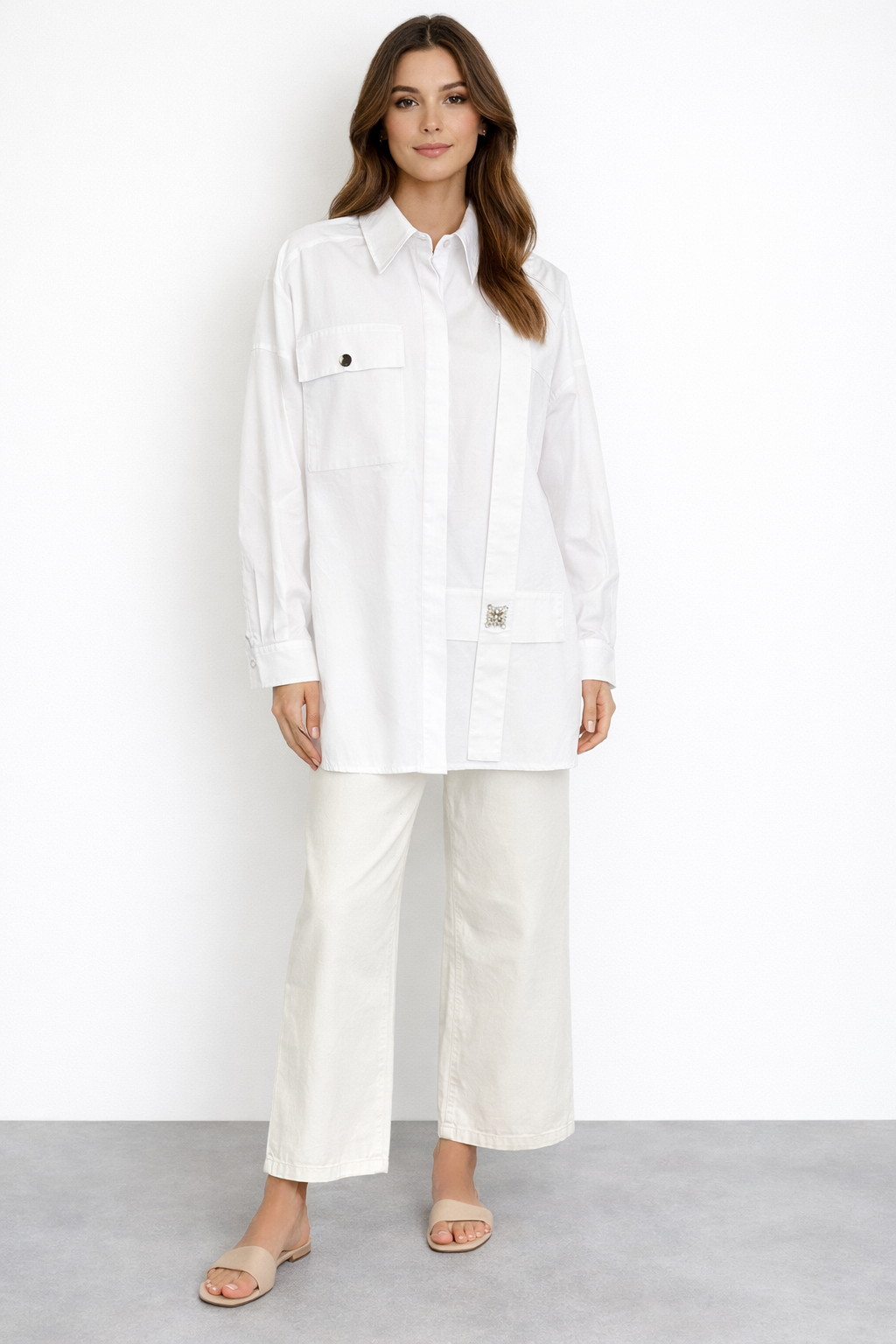 Ceremony 26Y153 Sol Tarafi Aski Detaylı Paper Touch Gömlek - Beyaz