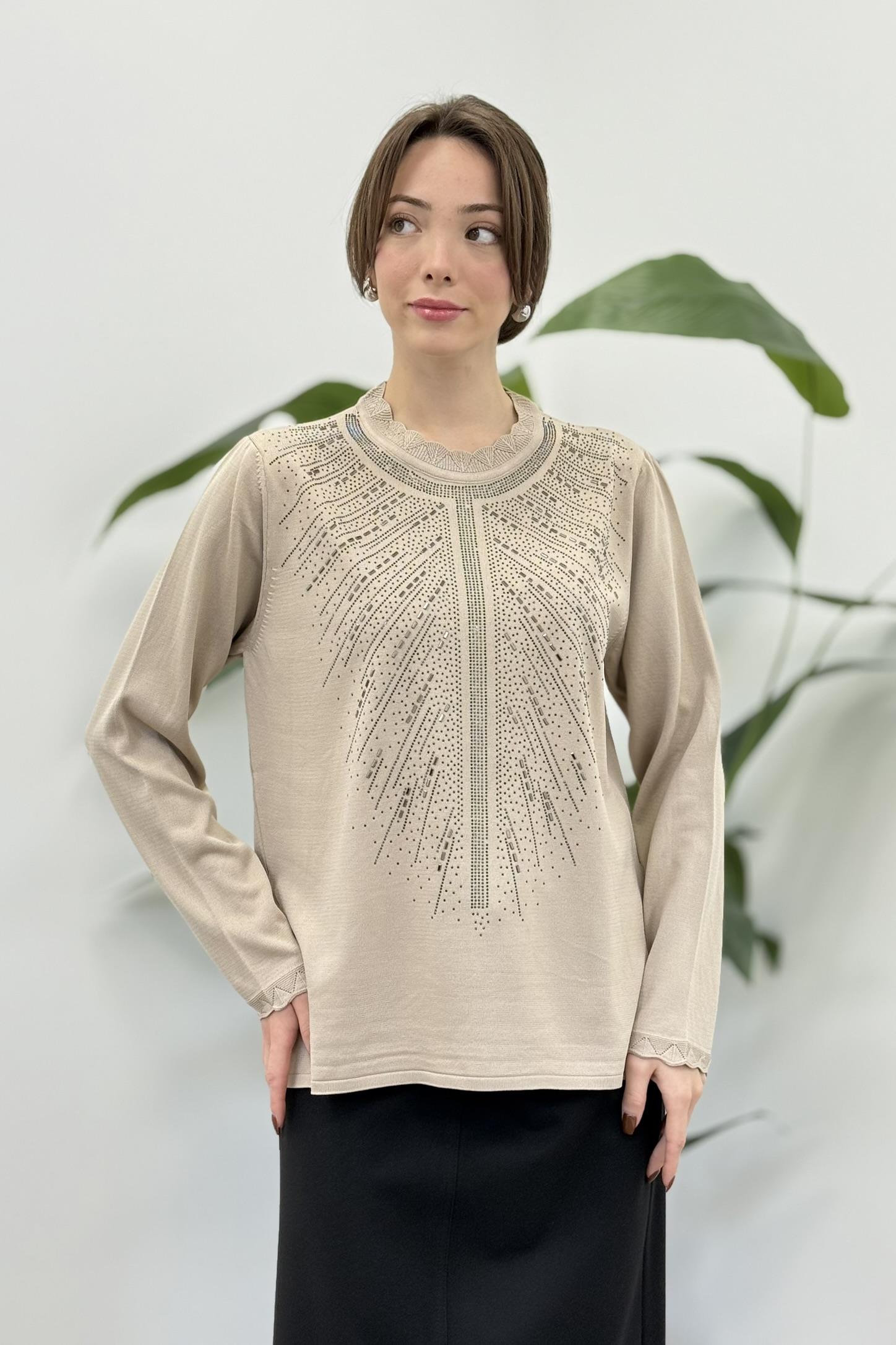 Armine Trend 25YTD4126 Taş Baskılı Kazak - Koyu Taş