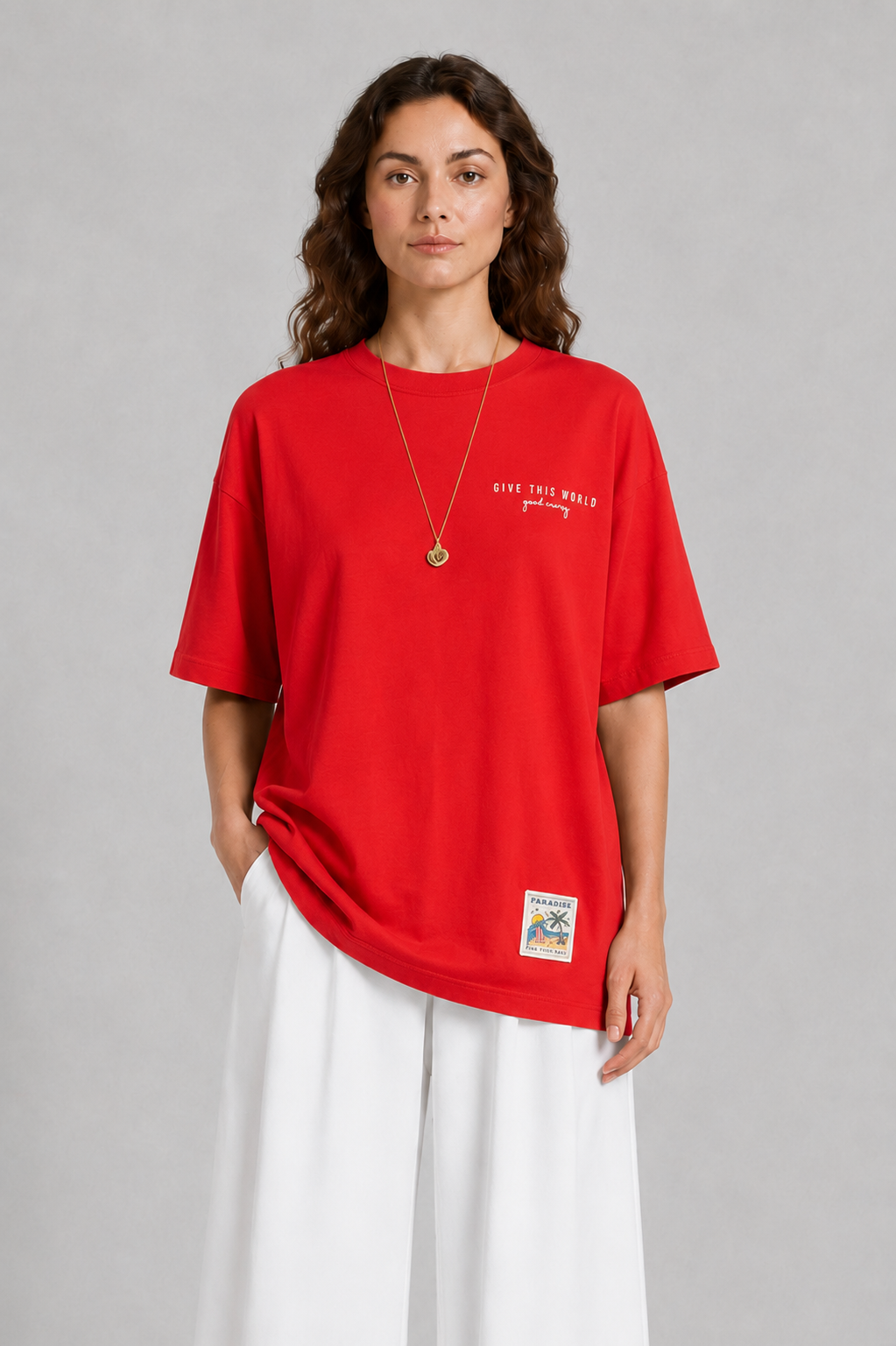 Rubber ve Etiket Detaylı T-shirt 0034651 - Kırmızı