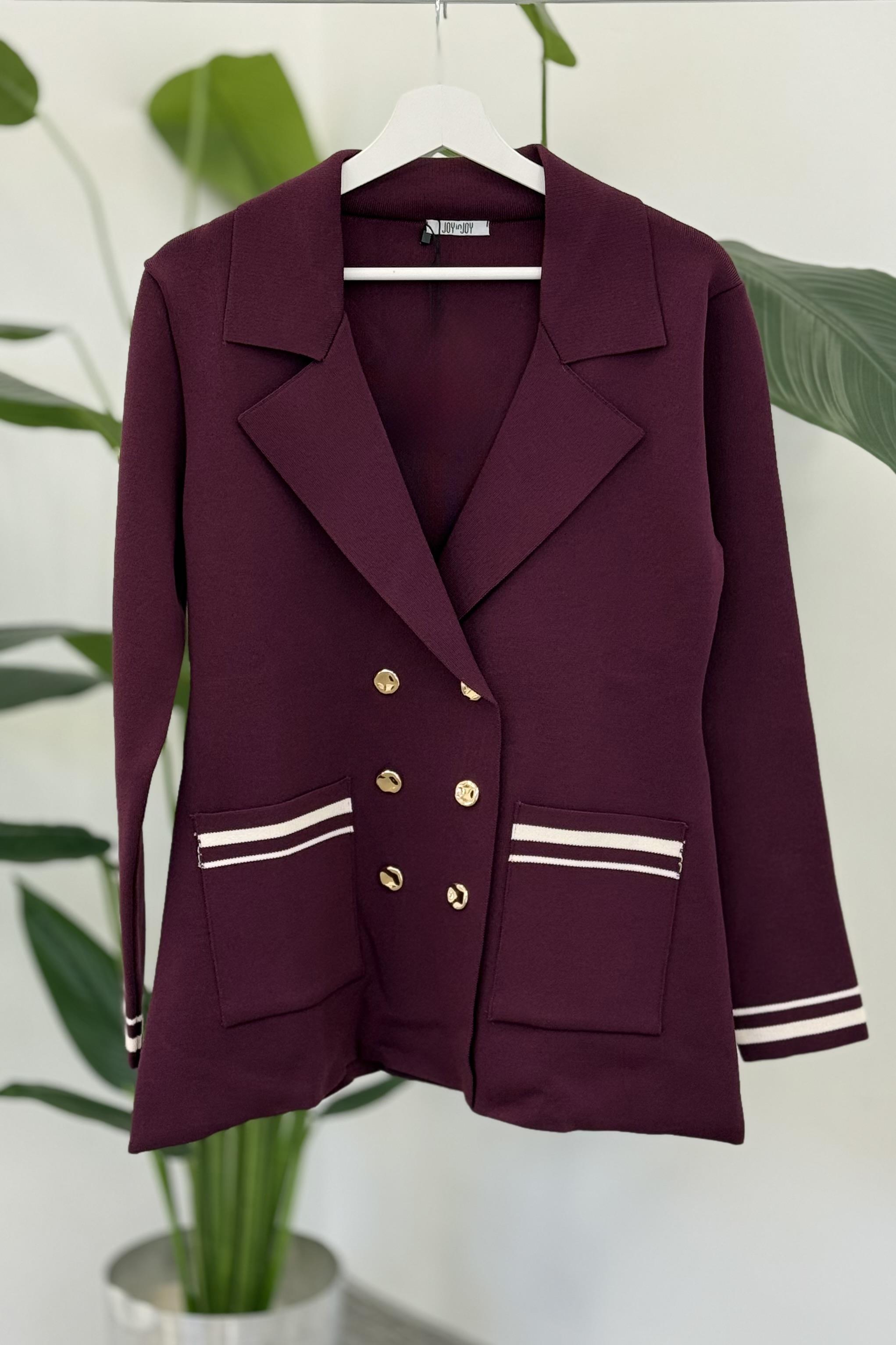 Kruvaze Blazer Hırka 140402 - Mürdüm - Vanilya