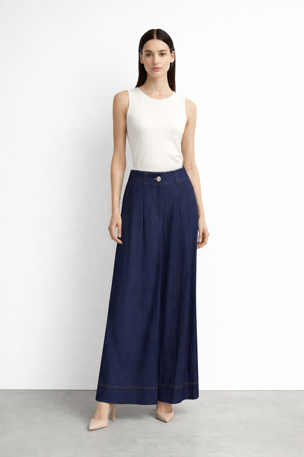 Sentez 5636 Abelia Kısa Geniş Paça Pantolon - Mavi