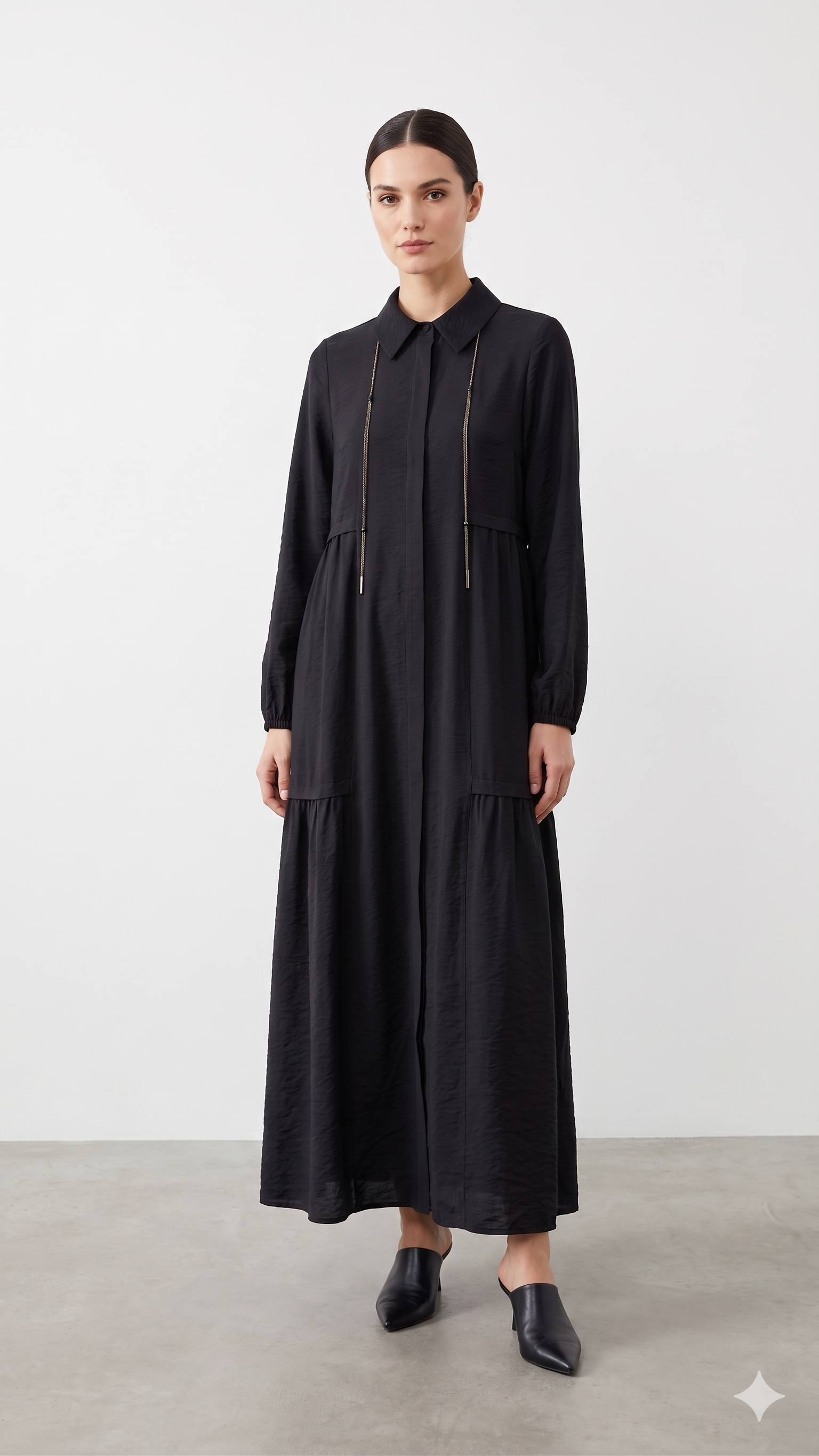 Micca 261576 Yaka İp Detay Ferace - Siyah