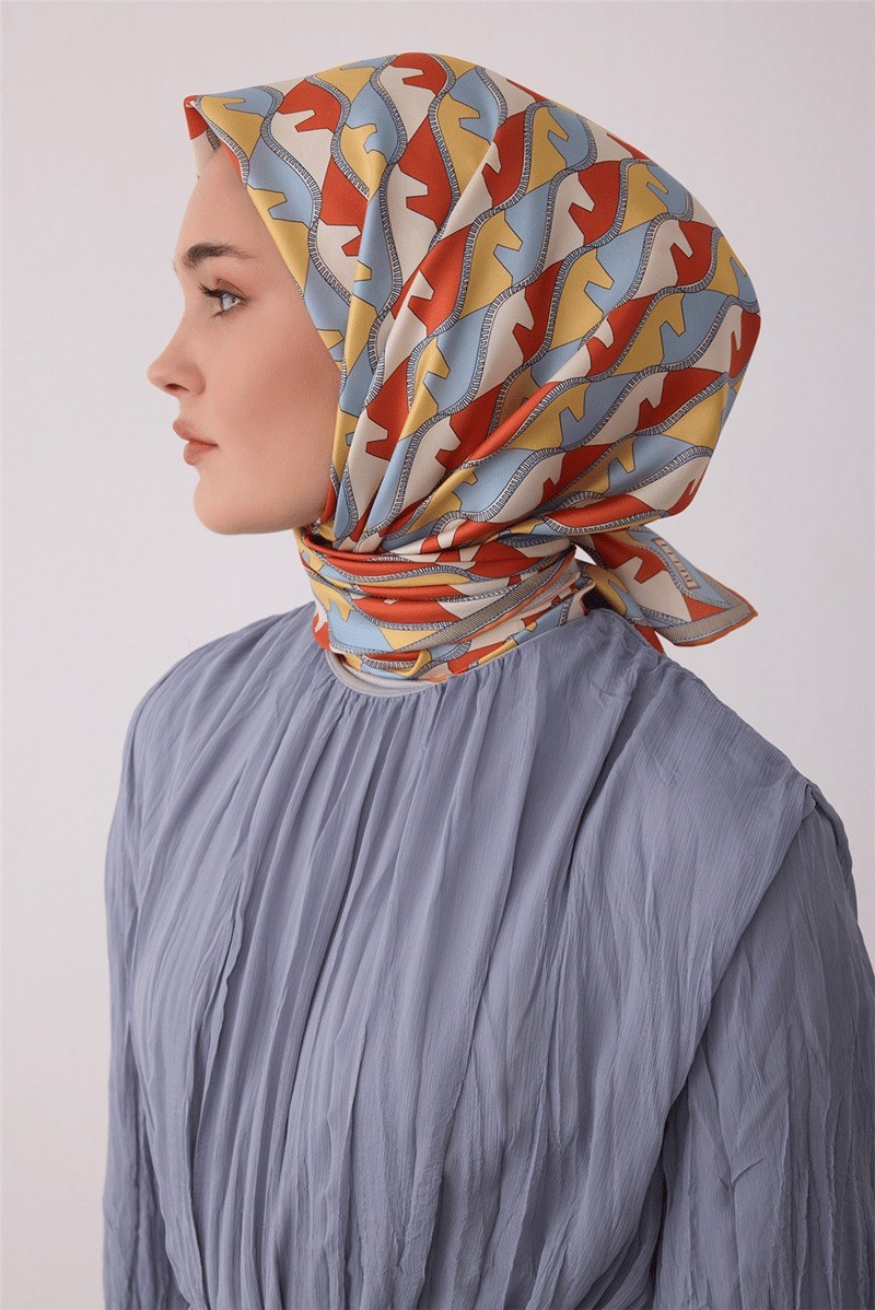 Belli 4406 Pusula Ağı Geometrik %100 Twill İpek Eşarp - Mavi Eşarp BELLI 