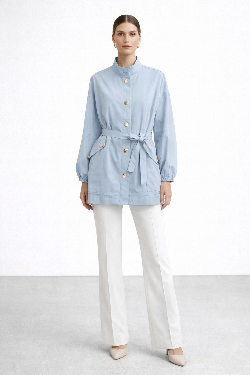 Ceremony 26Y840 Kapüşonlu Önden Çıtçıt Detaylı Pamuk Kap - Mavi