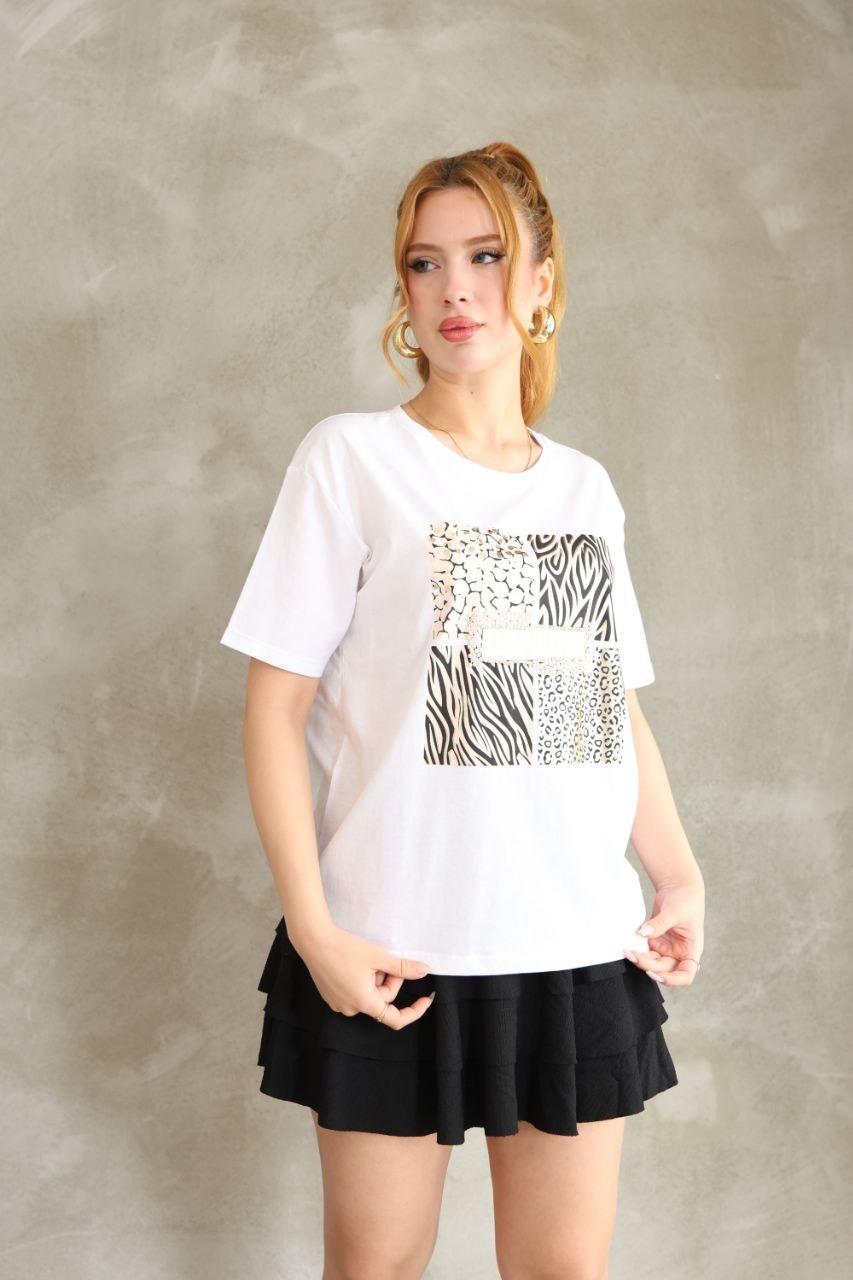 Zebra Elişi İşlemeli Tshirt 3060 - Beyaz