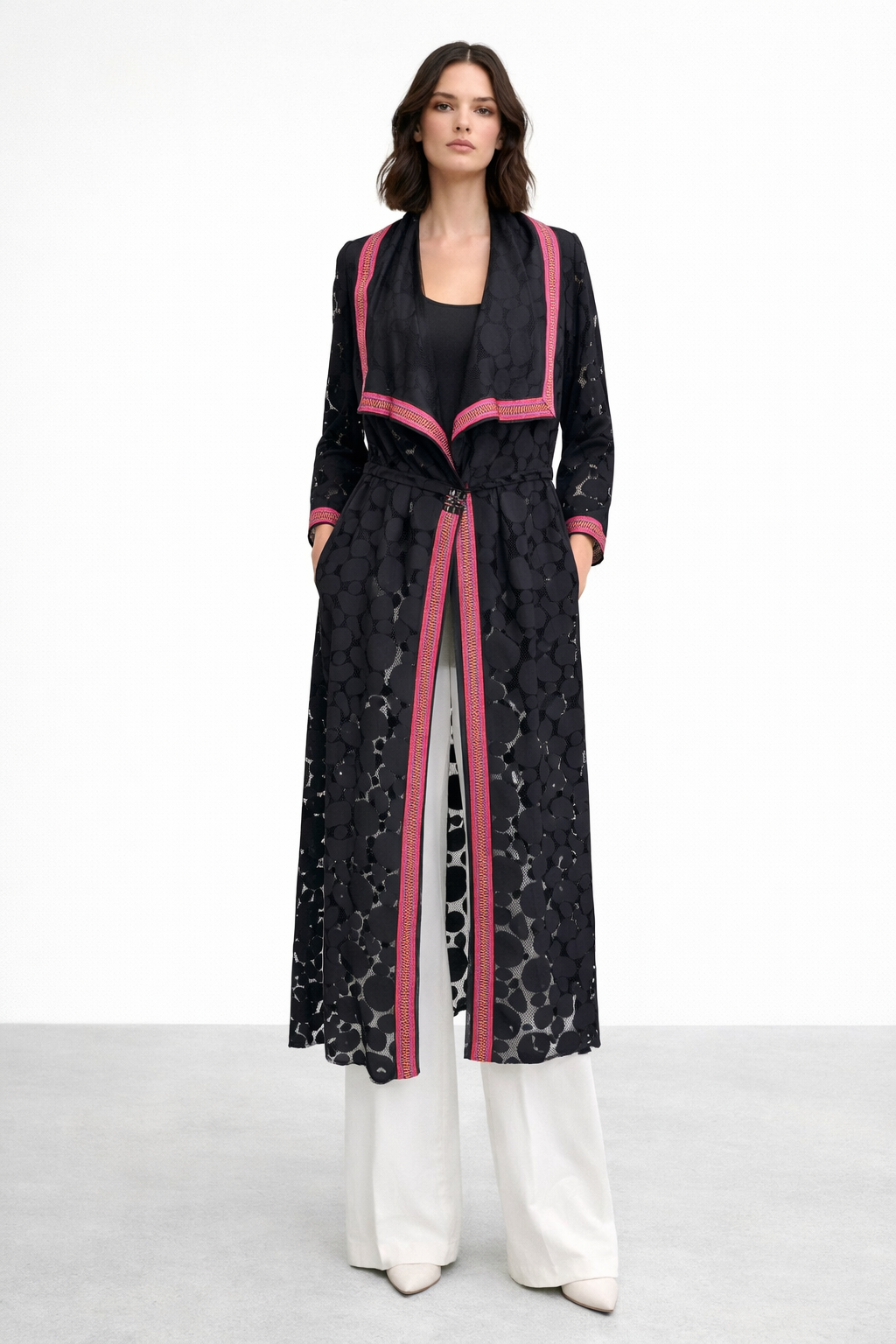 Trenç 3748 Biyeleri Renkli Yakma Kumaş Kap - Siyah - Fuşya