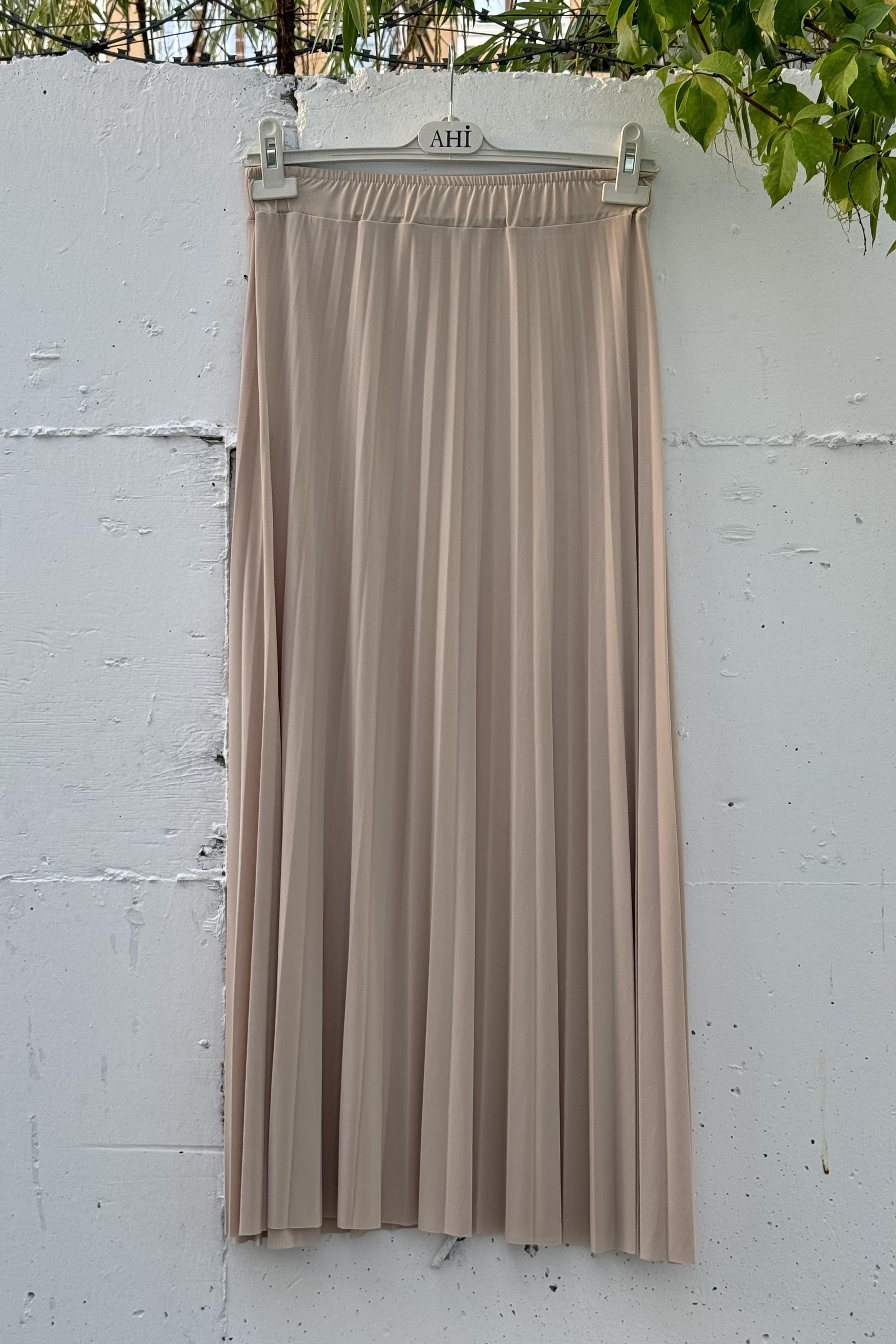 AHİ TRİKO Ahi 0202 Plisole Ütü İzli Etek - Bej  Etek 