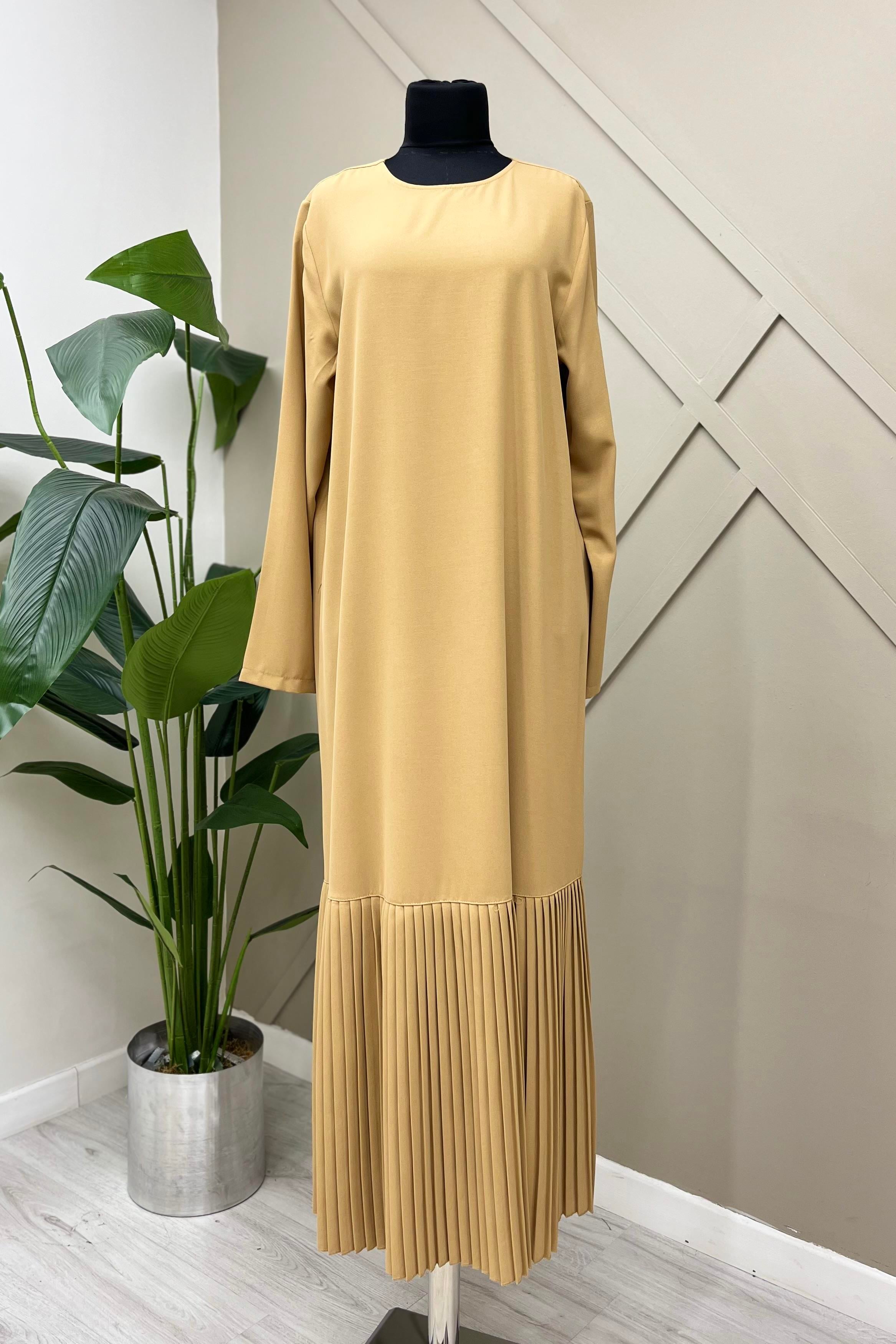 AHİ TRİKO Ahi 5144 Eteği Pliseli Elbise - Camel  Elbise 