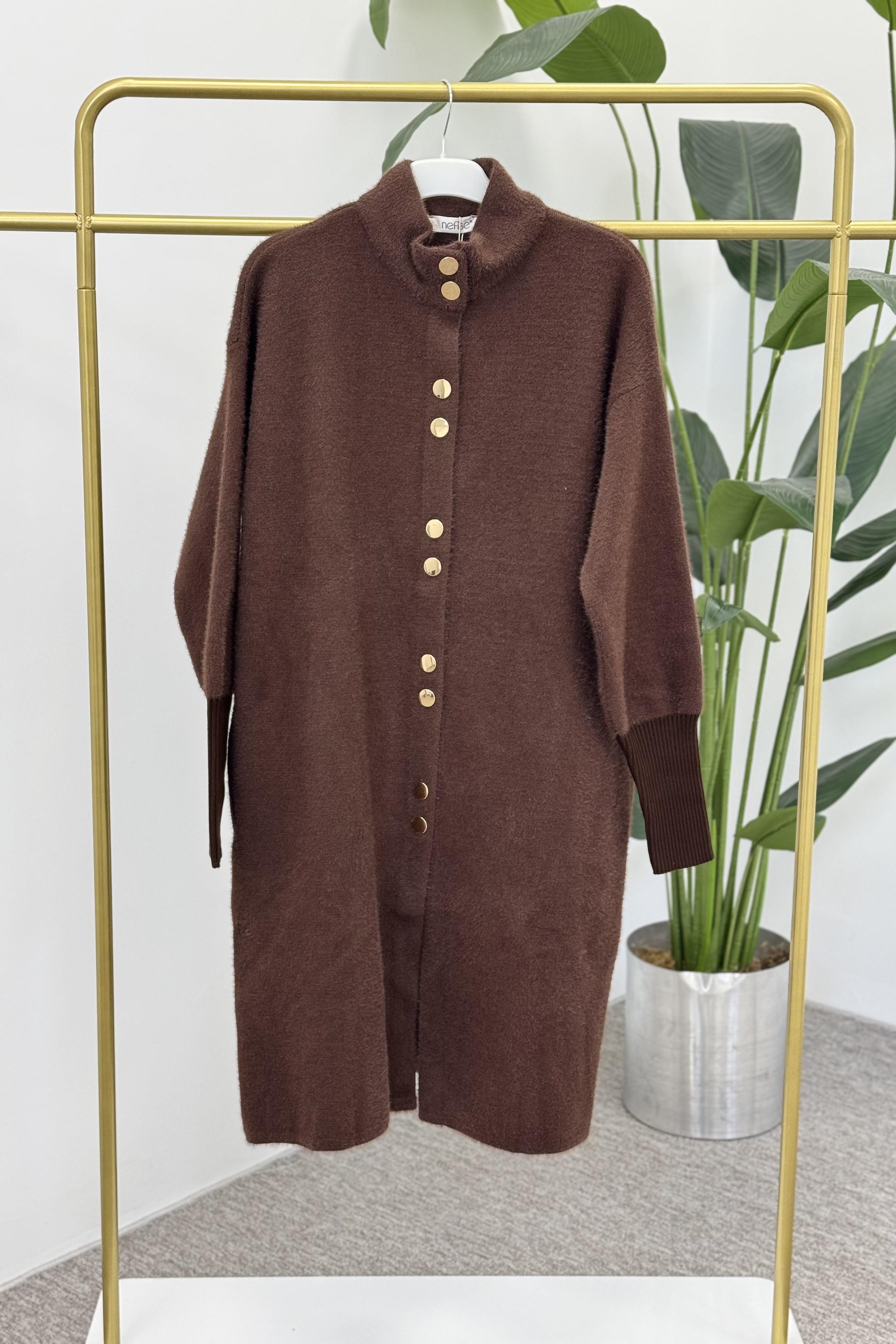 NEFİSE Angora Hakim Yaka Çıtçıtlı Hırka 140289 - Kahve  Hırka 