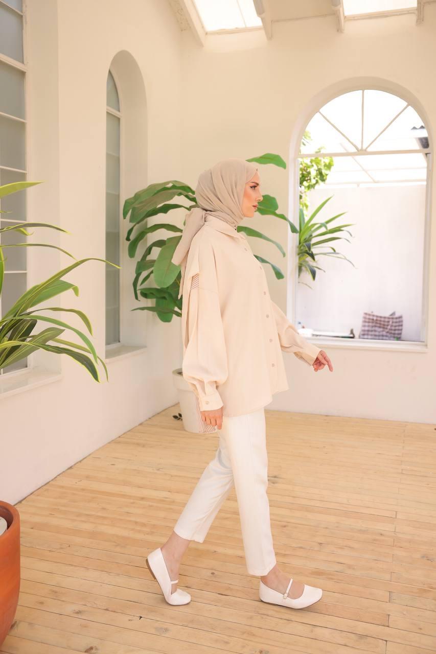 NEFİSE Arkası Çizgili Ön Düz Gömlek 2429366 - Bej  Gömlek 