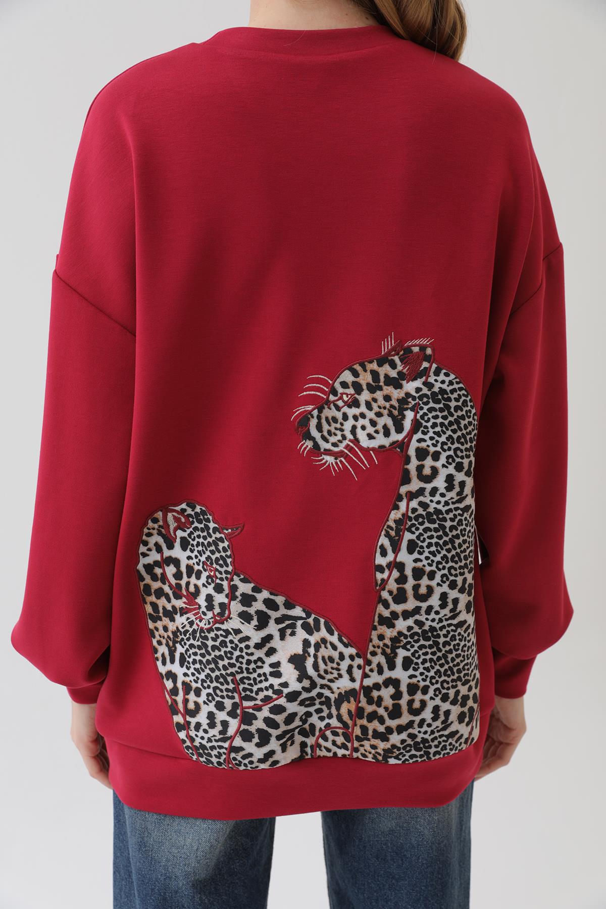 PUANE Arkası Leopar Baskılı Tunik 32112 - Bordo Arkası Leopar Baskılı Tunik 32112 - Bordo - Bilen Giyim Tunik 