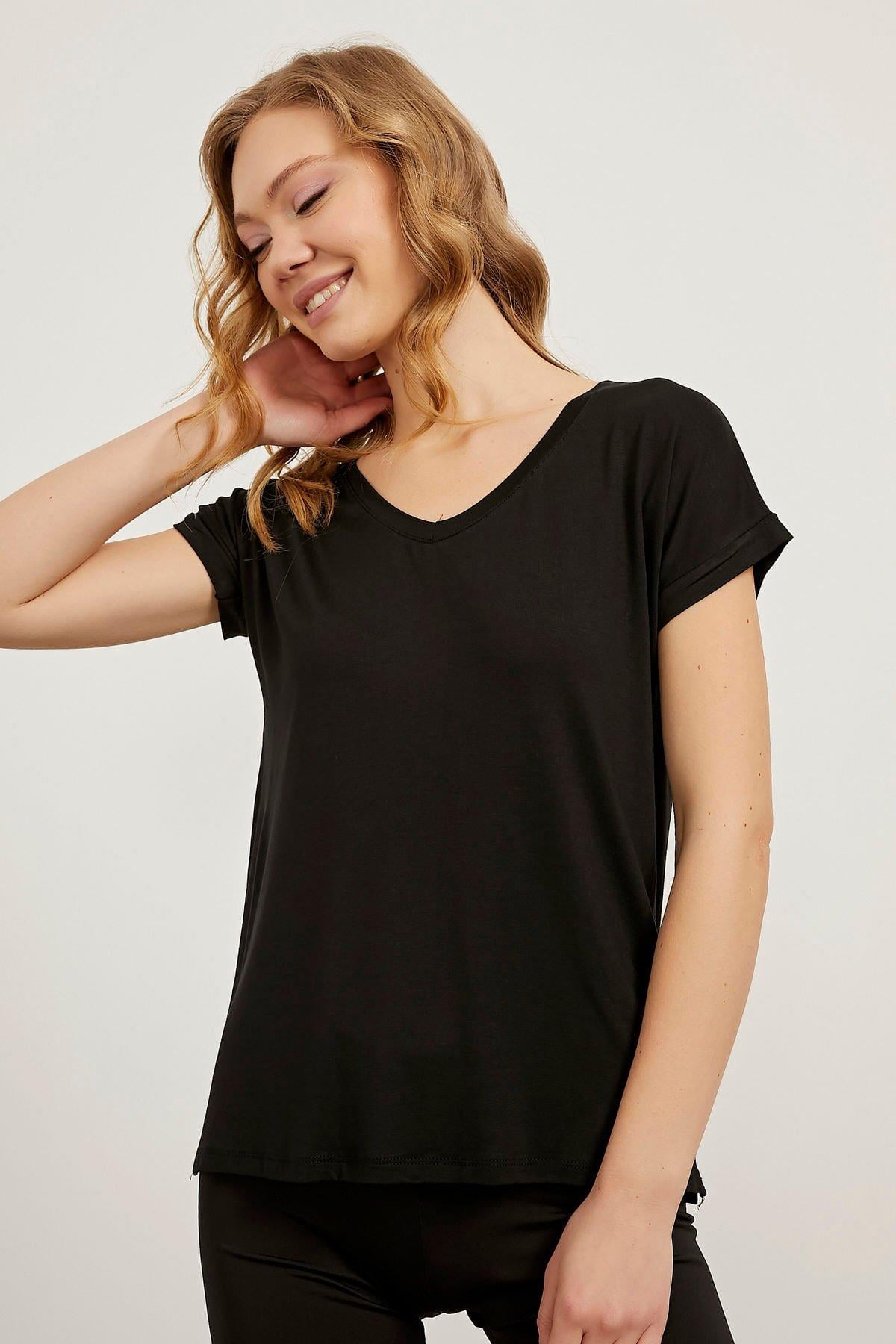 ARMALİFE Armalife 1624 Bisiklet Yaka Salaş Modal  T-Shirt - Siyah Armalife 1624 Bisiklet Yaka Salaş Modal  T-Shirt - Bilen Giyim T-shirt 