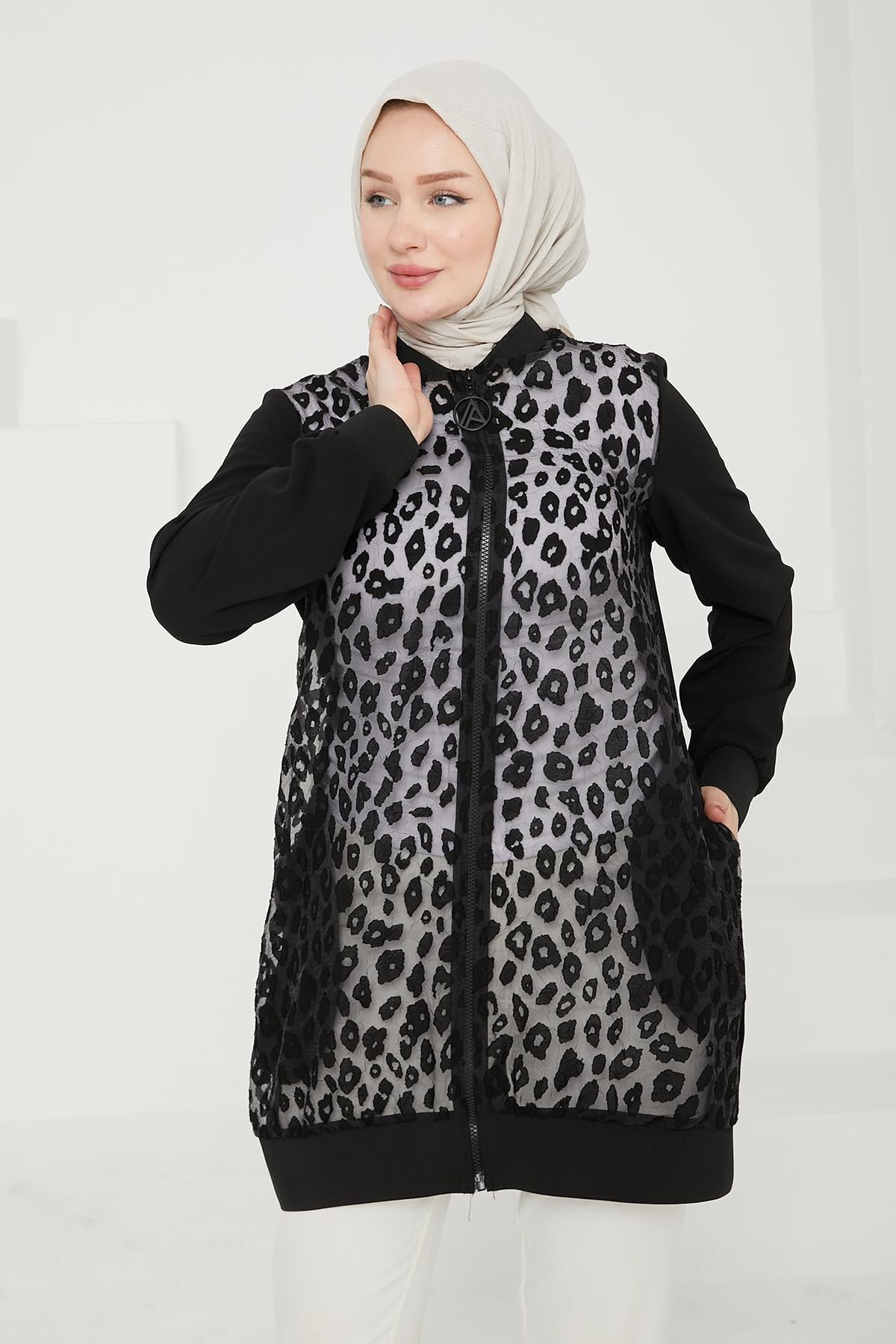 ARMİNE TREND Armine Trend 24Kt431 Ön Leopar Desenli Kap - Siyah  Kap 