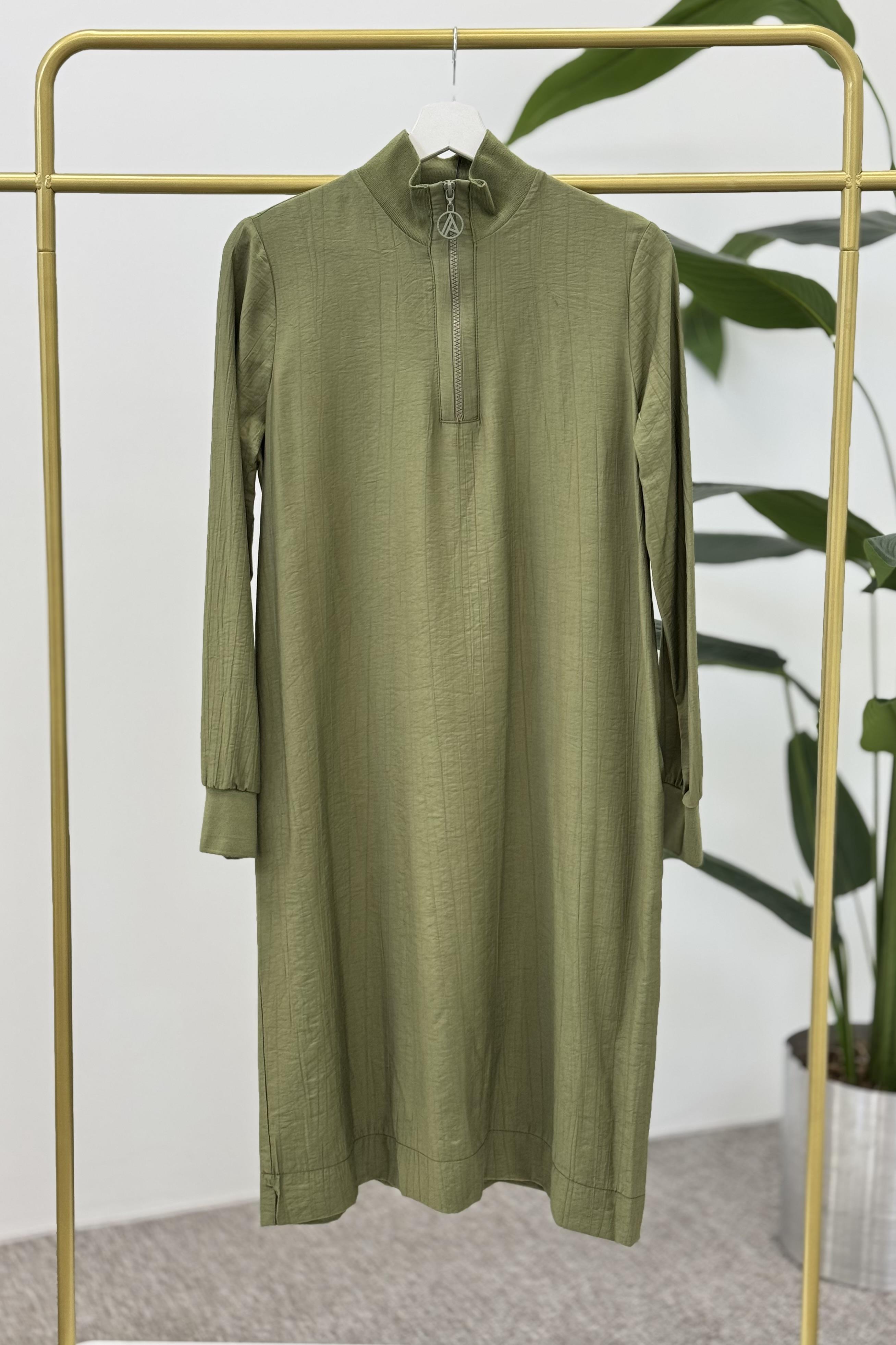 ARMİNE TREND Armine Trend 433  Yaka Fermuar Detay Tunik - Haki  Tunik 
