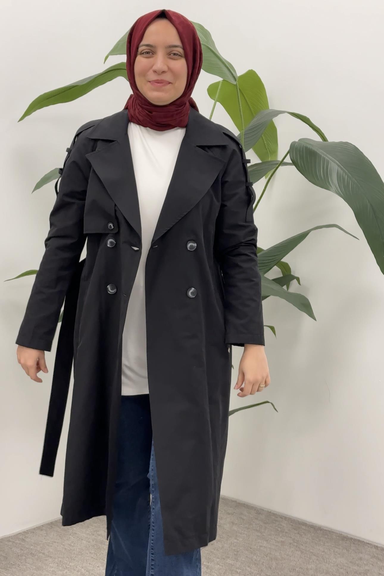 ARMİNE TREND Armine Trend 702 Omuz Apolet Detay Trenç - Siyah  Kap 