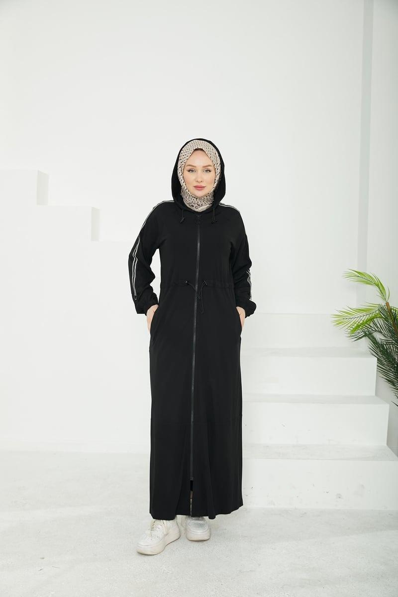 ARMİNE TREND Armine Trend 806 Omuz Ribana Detay Modal Ferace - Siyah  Pardesü & Ferace 