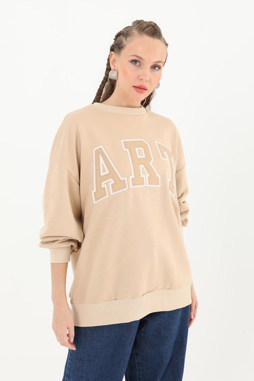 PUANE Art Yazılı Sweat  32095 - Bej  Sweatshirt 