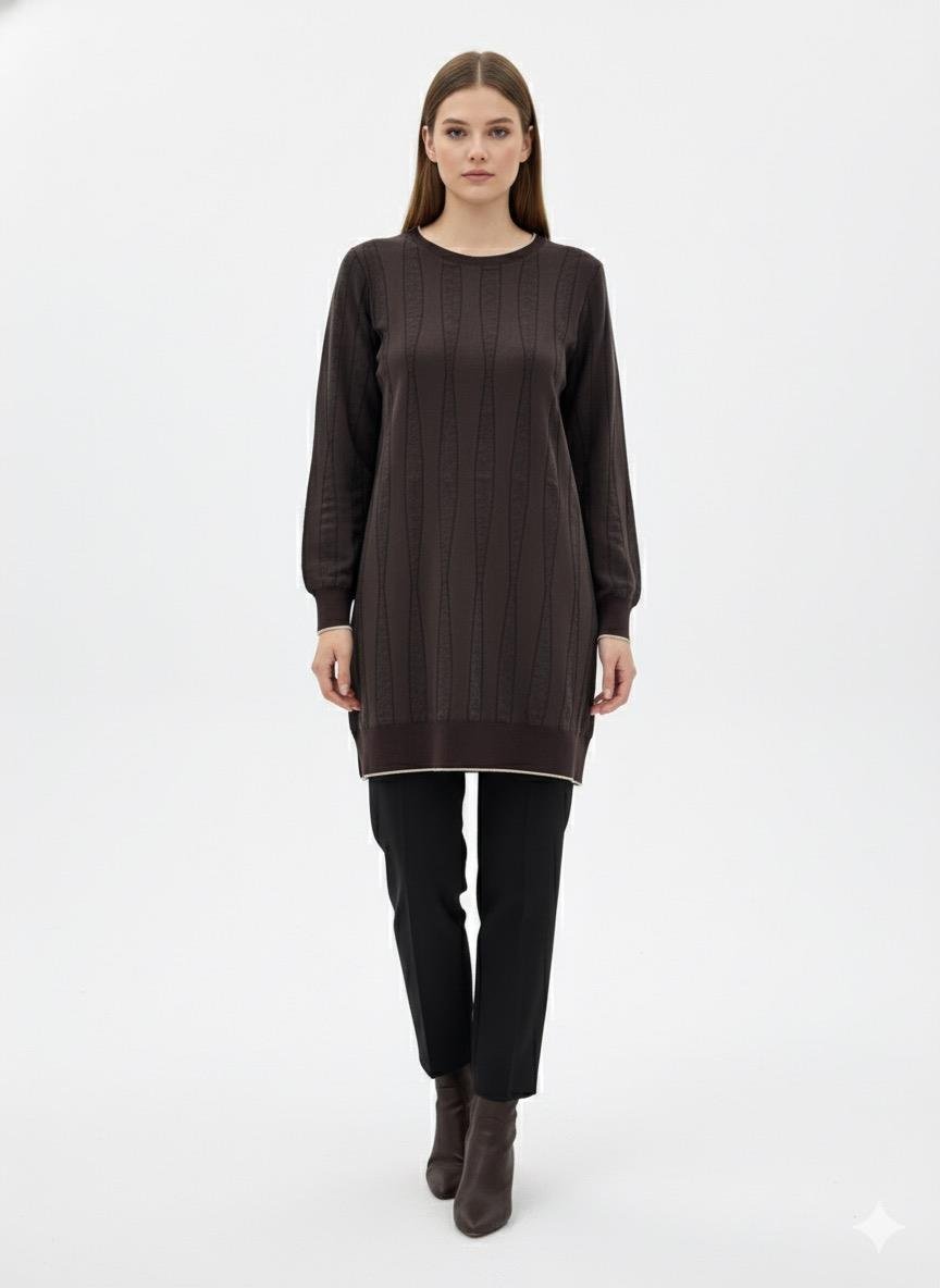 LissMore 6120 Renkli Biye Detay Tunik - Kahve