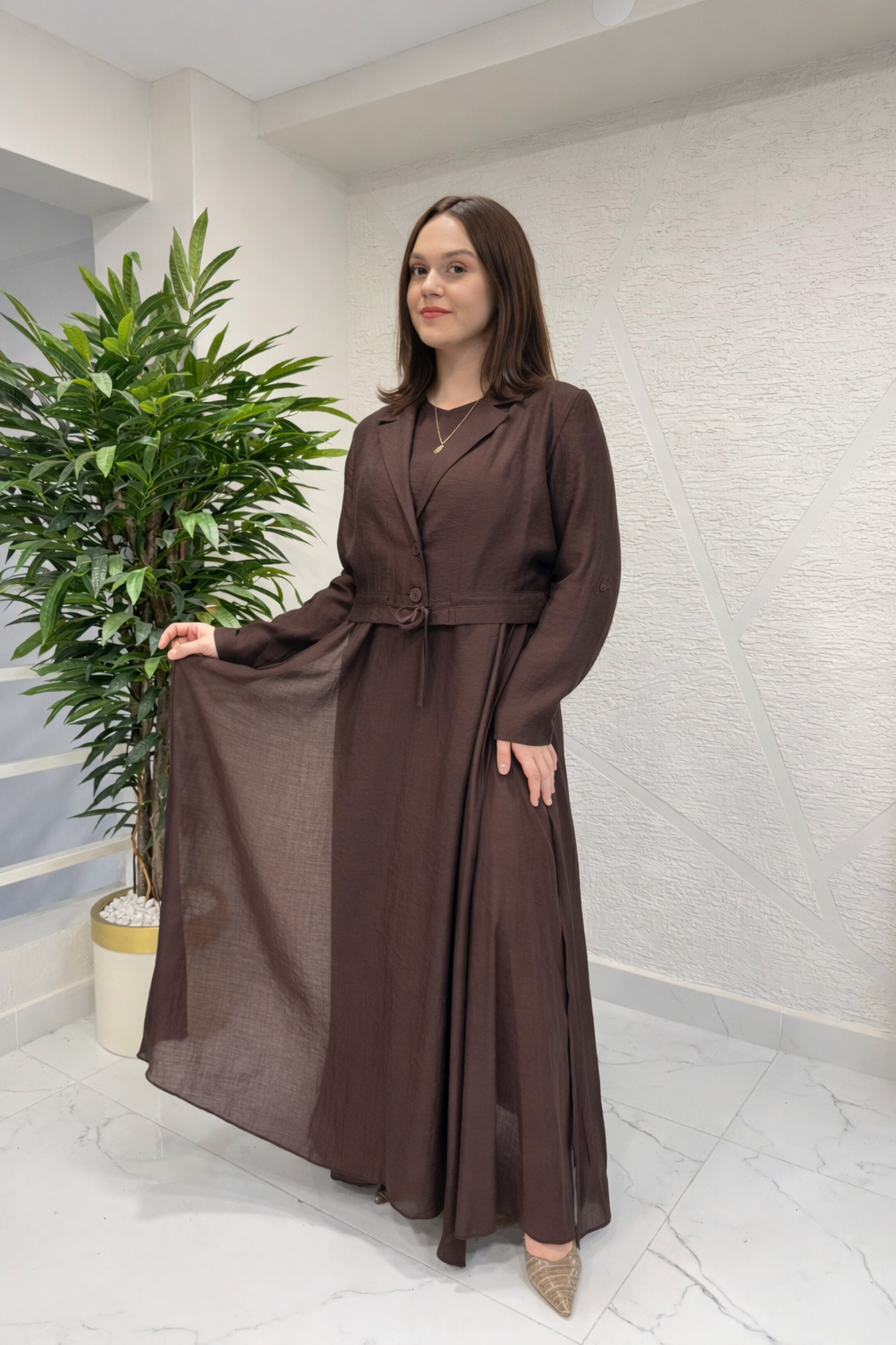 Ceremony 26Y969 Bolerolu Kolsuz ElbiSeli Takım - Kahverengi