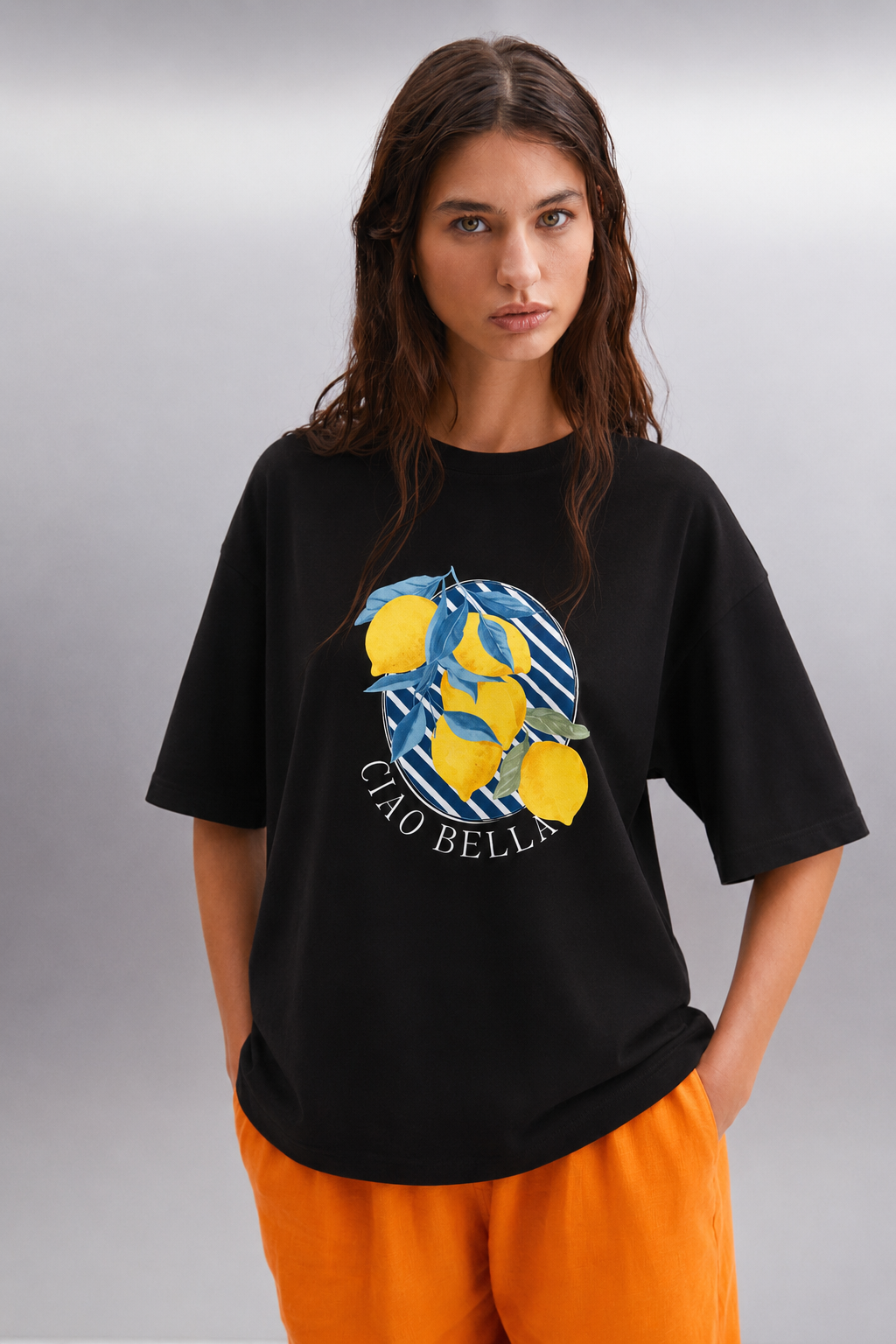 Limon Baskılı Tshirt 4036 - Siyah