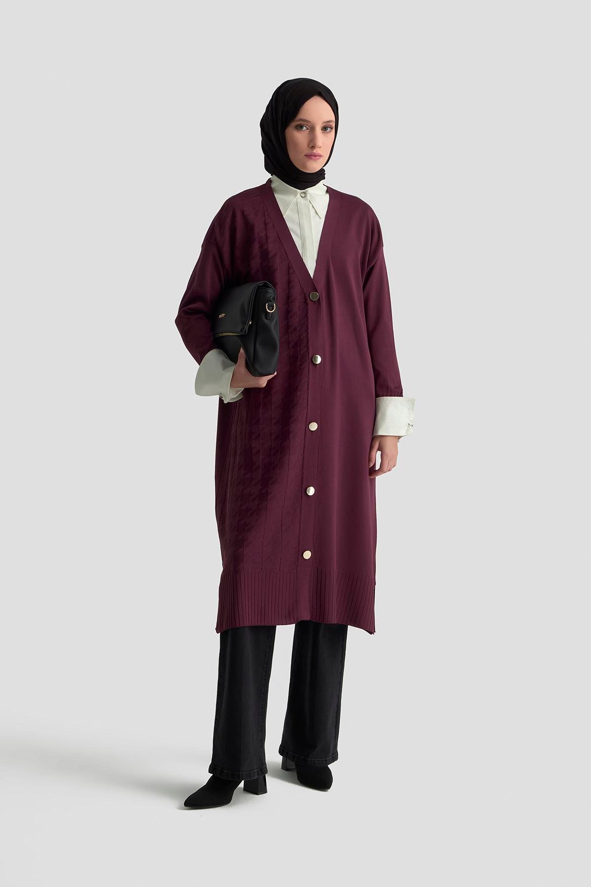 Armine Trend 25YTD4119 Kazayağı Desen Hırka - Mürdüm