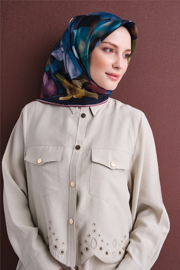 Armine Dj Saf Twill İpek Eşarp 9632D (T) - Lacivert Eşarp ARMİNE 