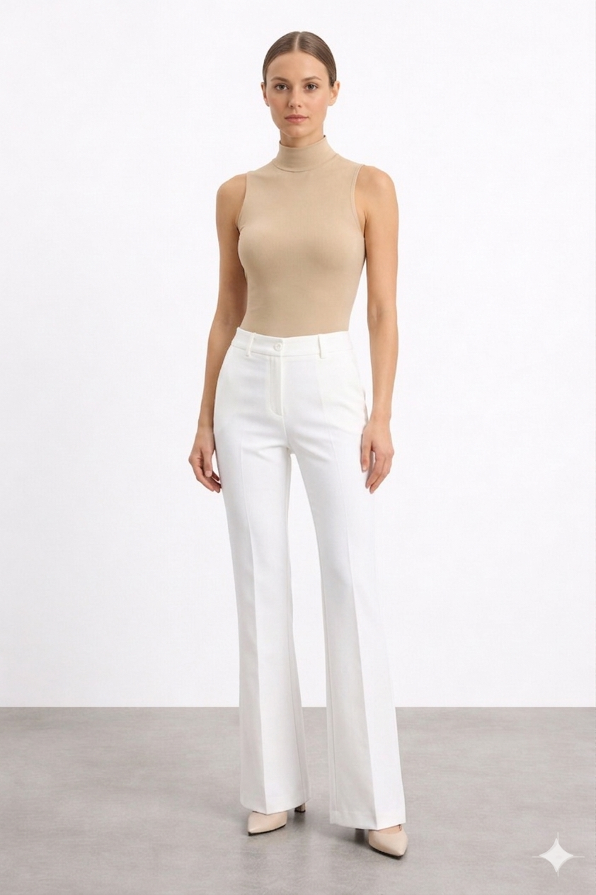 Sentez 112 Beş Cep İspanyol Paça Pantolon - Ekru