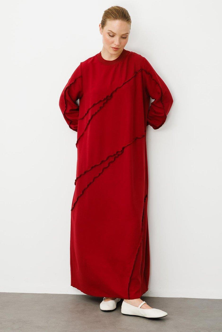 Micca 251307 Dikiş Detaylı Elbise - Bordo