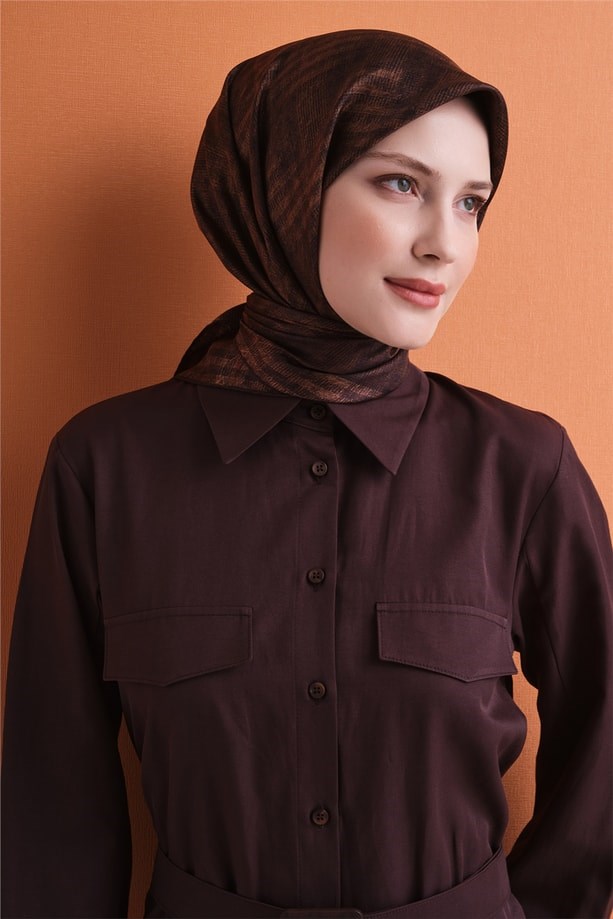 Armine Dj Saf Twill İpek Eşarp 9628D (T) - Kahve Eşarp ARMİNE 