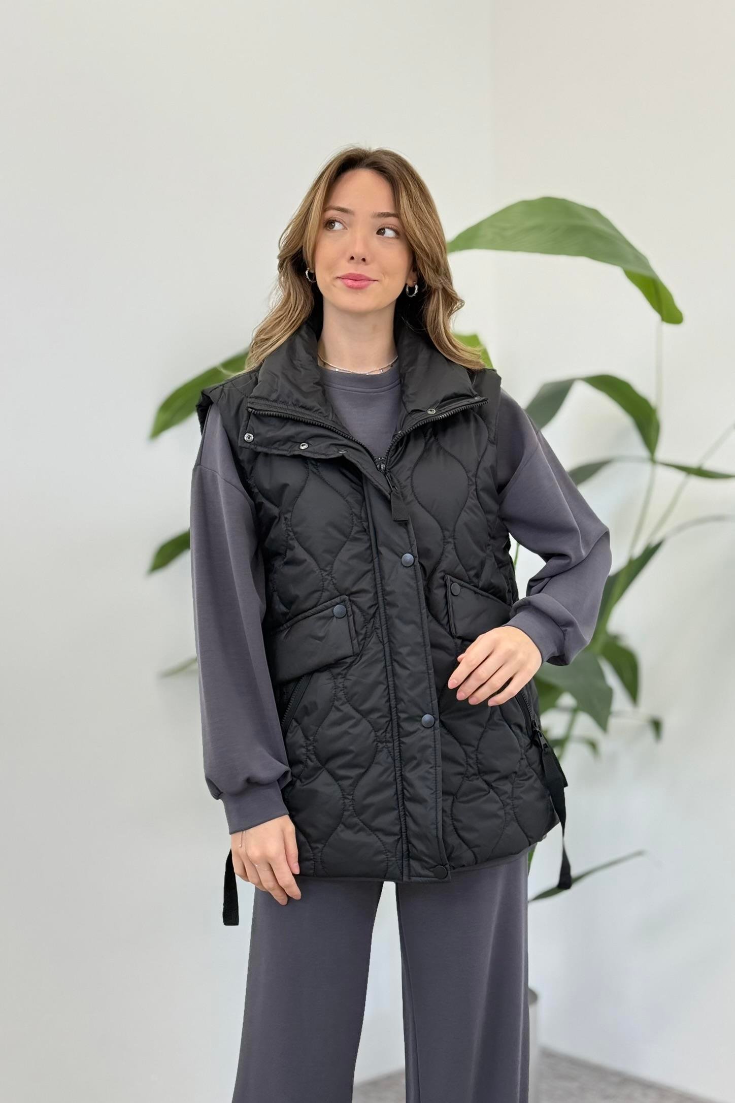 Dik Yaka Şişme Yelek 0035283 - Siyah