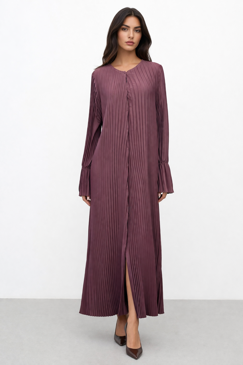 Micca 261502M Komple Piliseli Önde Çıtçıt Kapamalı Ferace - Bordo