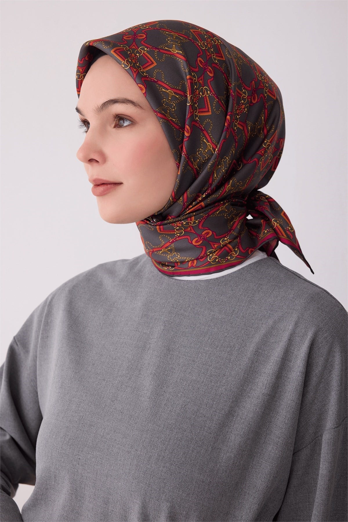 Belli Saf Twill İpek Eşarp 4328D (T) - Antrasit