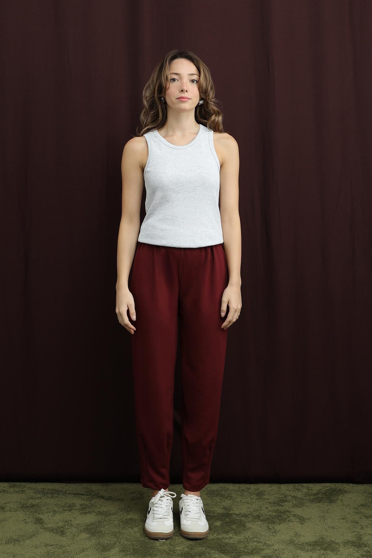Paça Dikiş Detay Pantolon 18269 - Burgundy