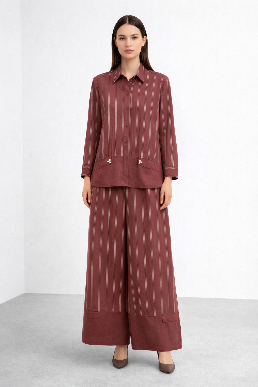 Ceremony 26Y919 İstiridye Detaylı Pantolonlu Takım - Bordo