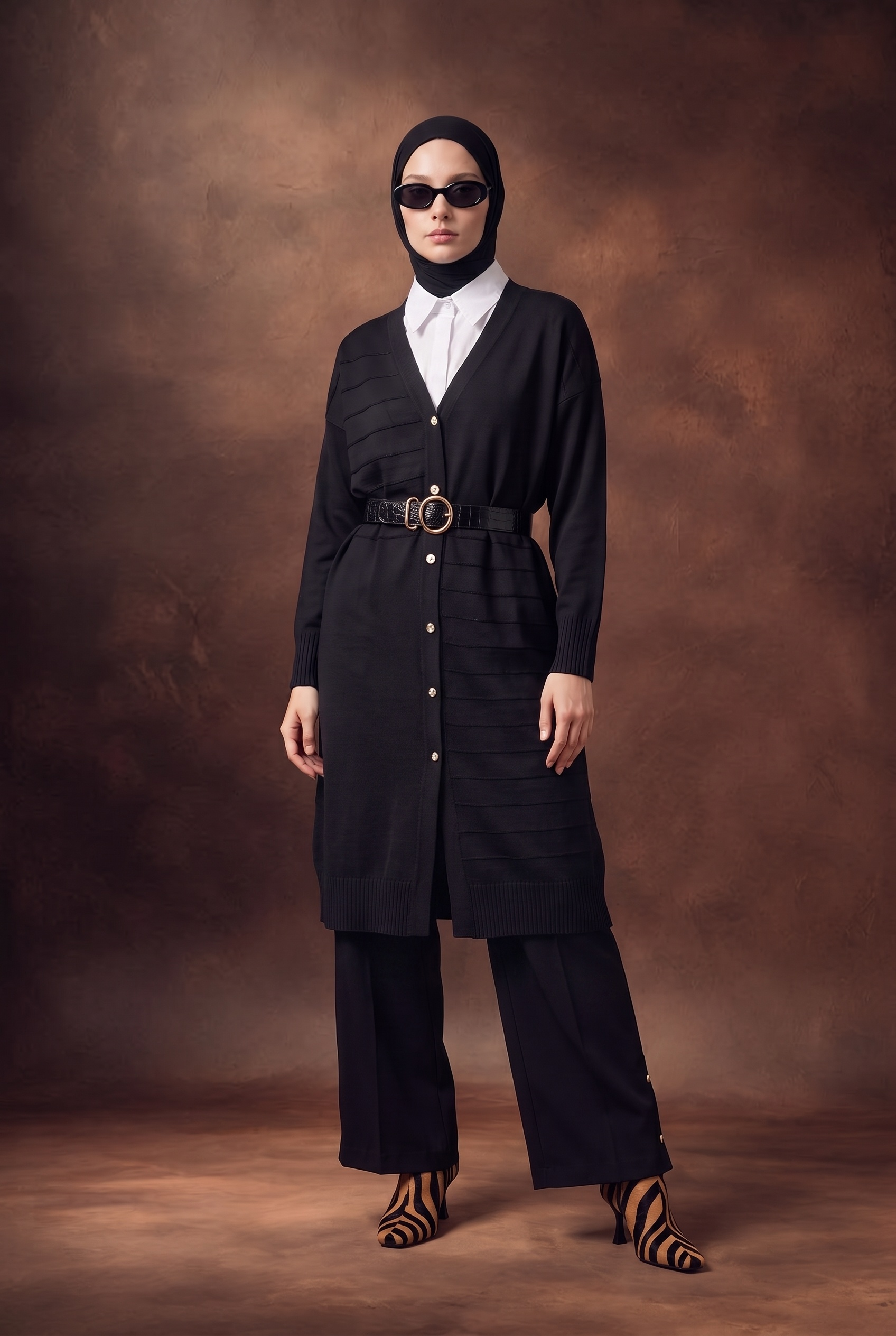 Armine Trend 26KTD501 Düğme Detaylı Uzun Hırka Siyah Hırka ARMİNE TREND 