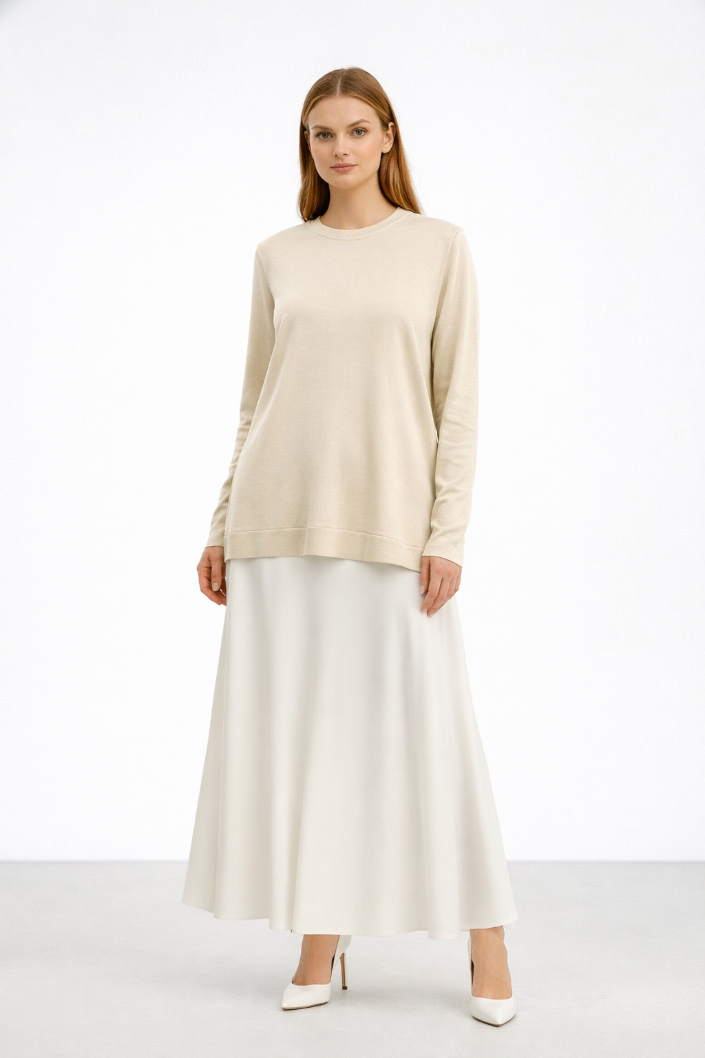 Nuss 902 Etek Üstü Oval Kesim Tunik - Tereyağı