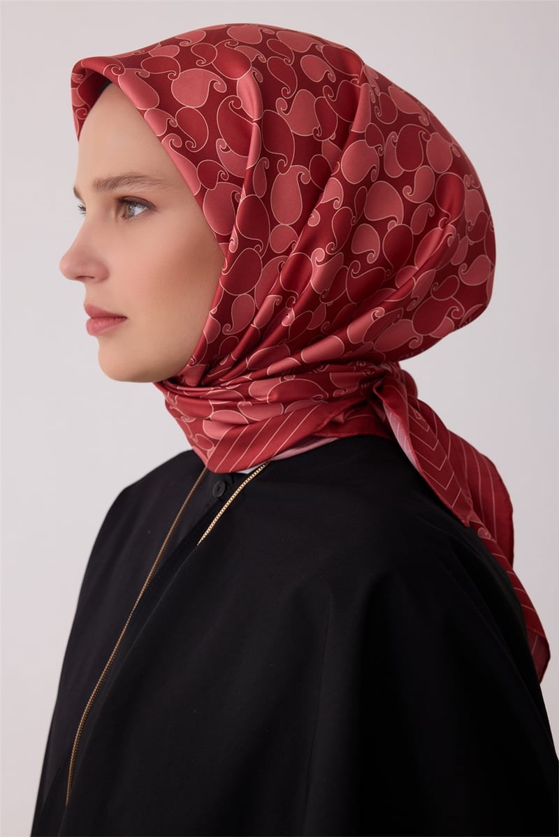 Belli 4422 Anadolu Motifleri Etnik %100 Twill İpek Eşarp - Kiremit Eşarp BELLI 