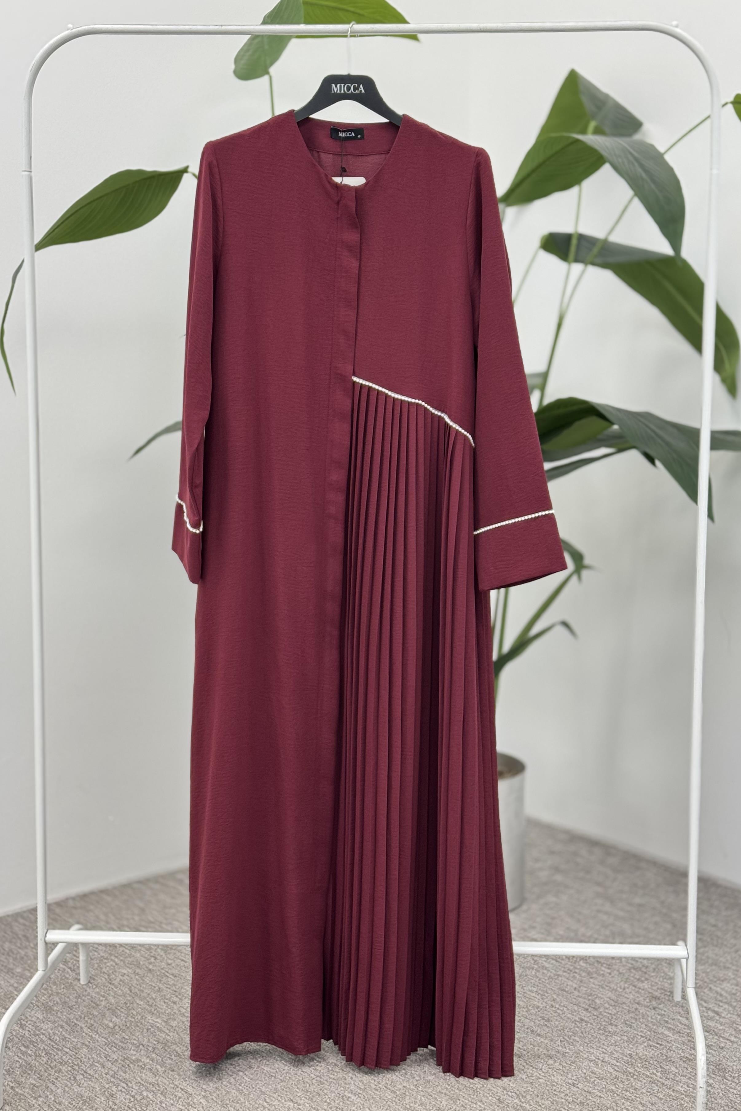 Micca 251848M Plise Detaylı Ferace - Bordo