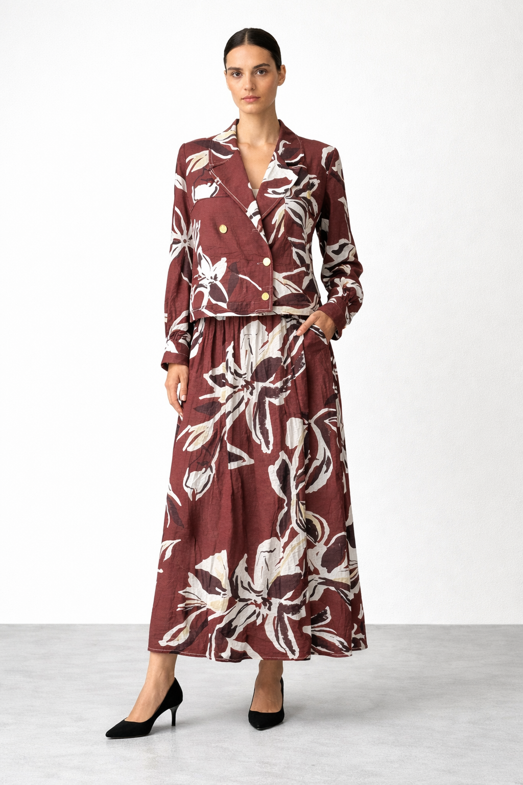 Ceremony 26Y943 Önden Çıtçıtlı Eteği Kraşli Begonvil Takım - Orjinal