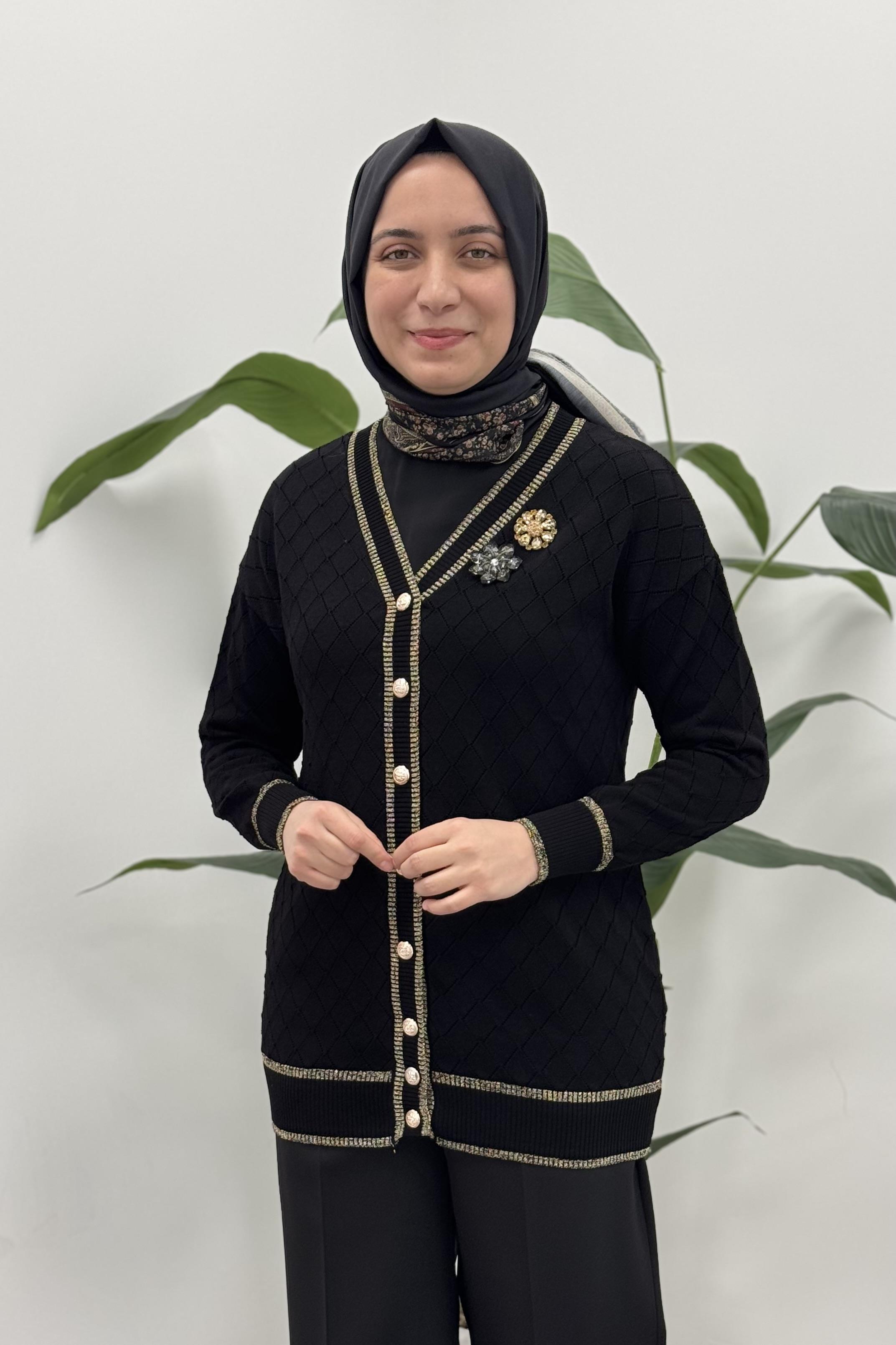 NEFİSE Baklava Desenli Hırka 101005 - Siyah Baklava Desenli Hırka 101005 - Bilen Giyim Hırka 