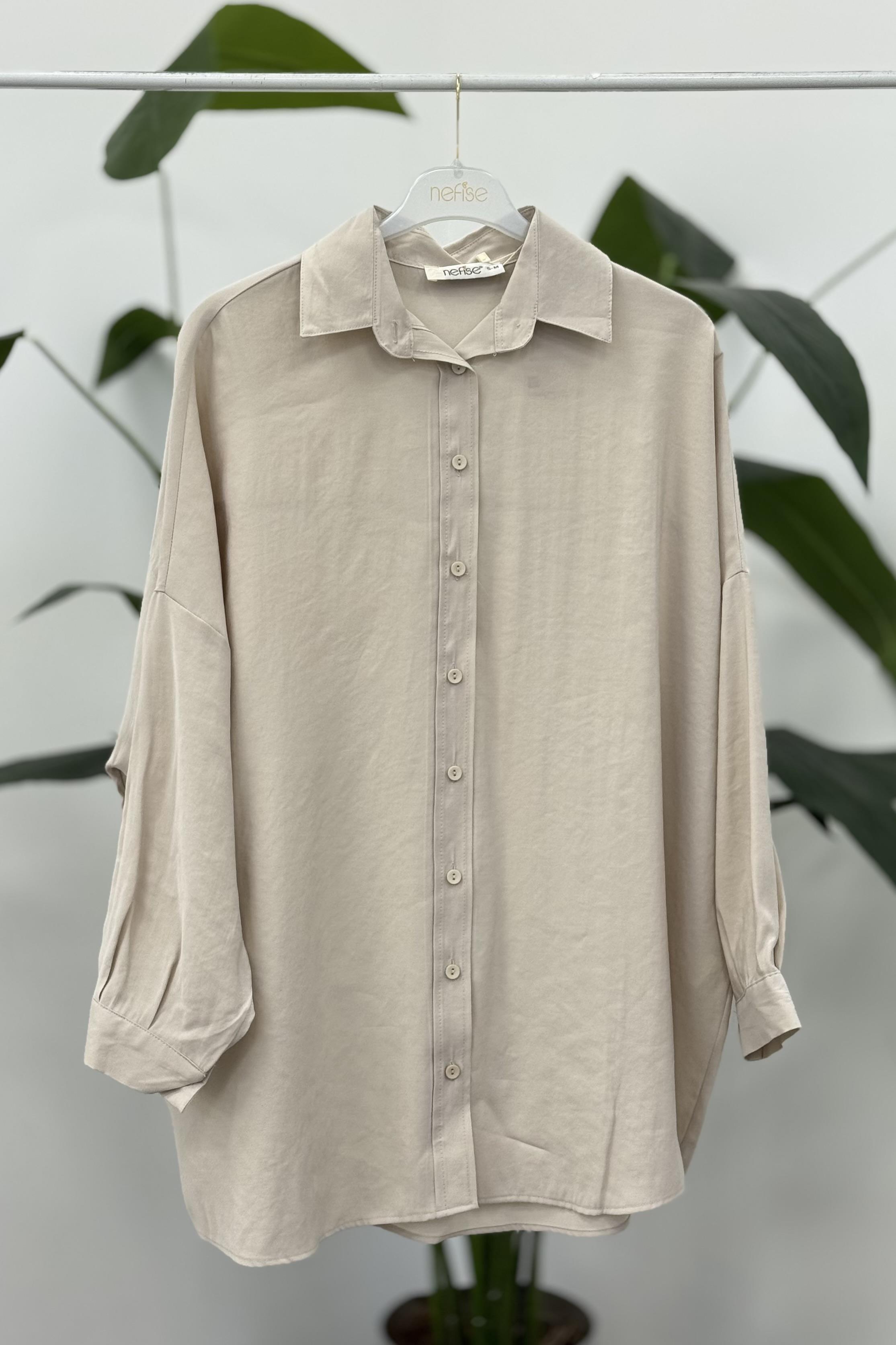 NEFİSE Basic Gömlek Tunik 250260 - Taş Basic Gömlek Tunik 250260 - Bilen Giyim Tunik 
