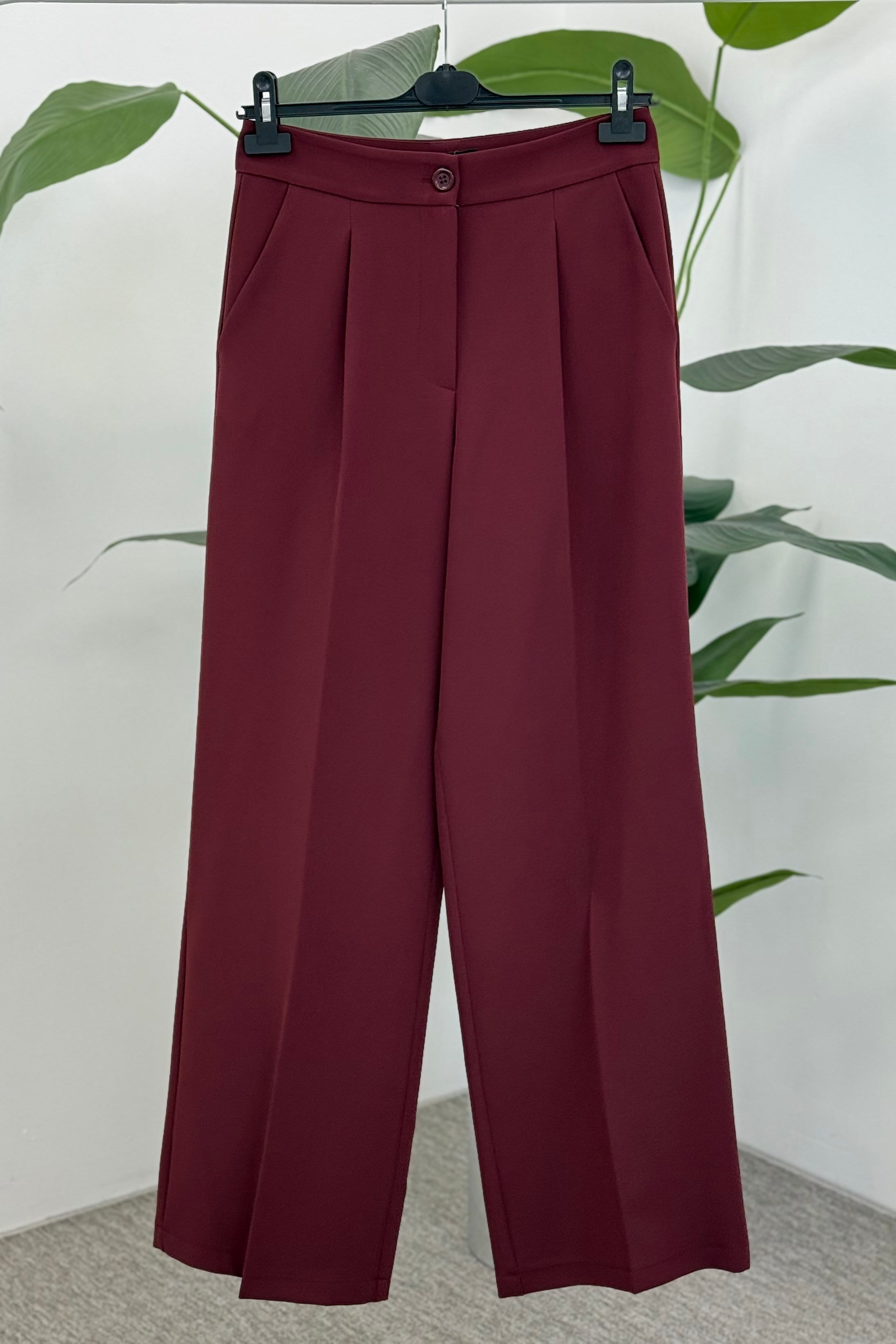 Sentez 5578 Palazzo Geniş Paça Pantolon - Bordo