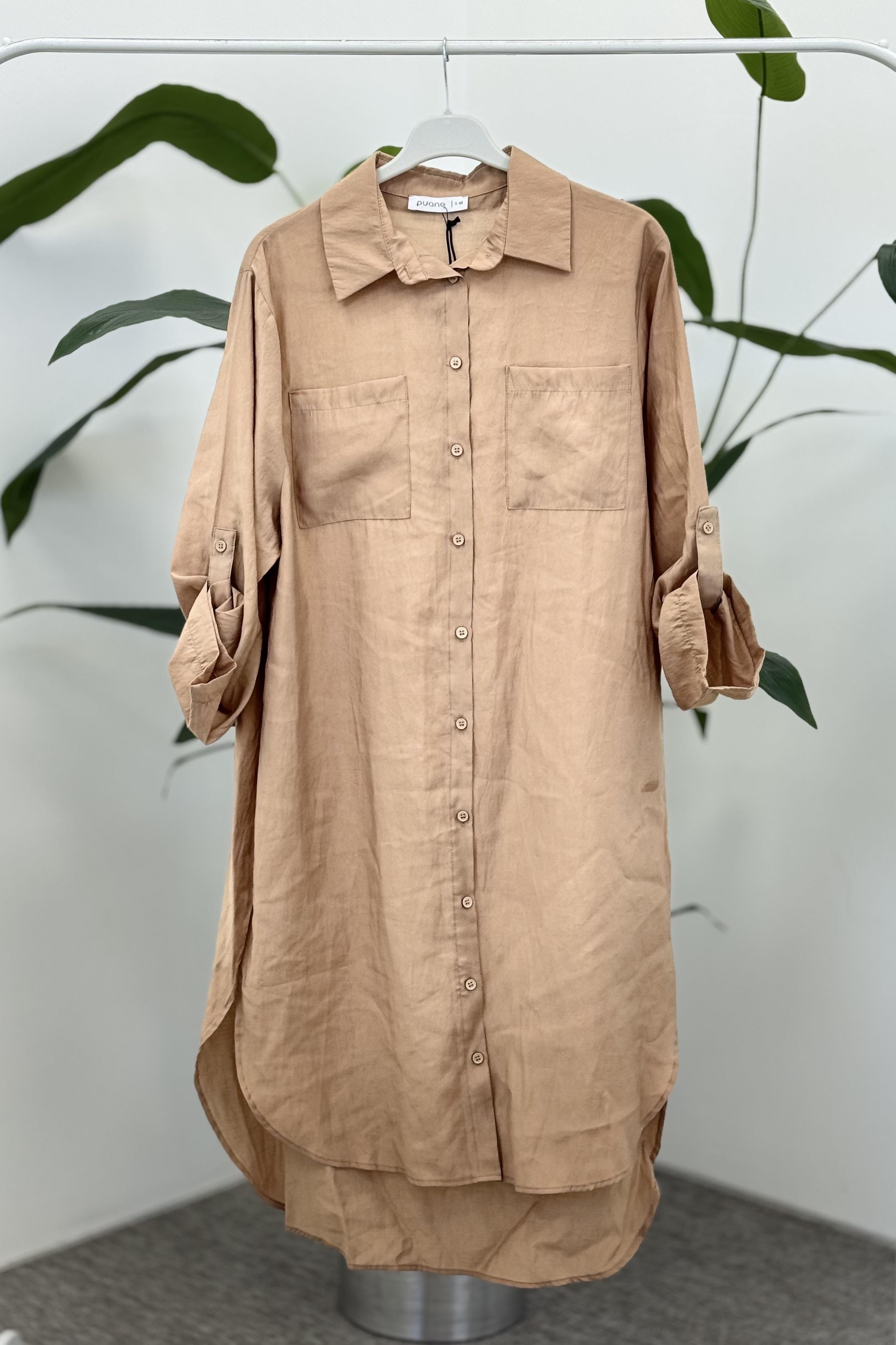 Düğmeli Basic Gömlek Tunik 10685 - Camel