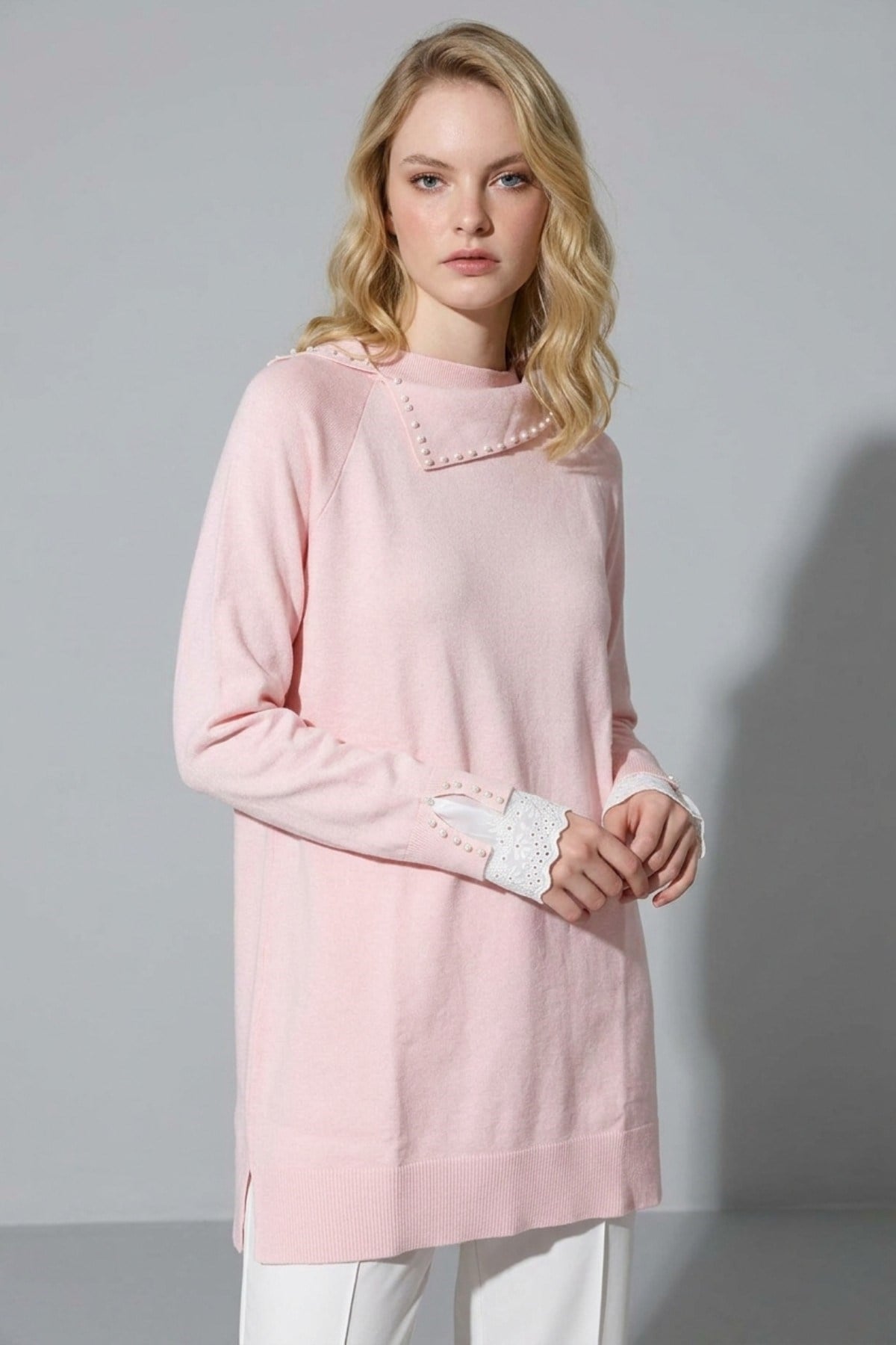 İnvi ve Dantel Detaylı Tunik 146004 Pembe Tunik NEFİSE 
