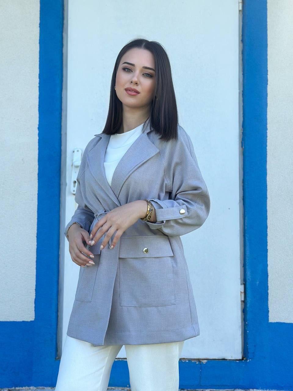 JUPE STORE Bel Tünelli Blazer Ceket Kap 9210 - Gri Bel Tünelli Blazer Ceket Kap 9210 - Bilen Giyim Kap 